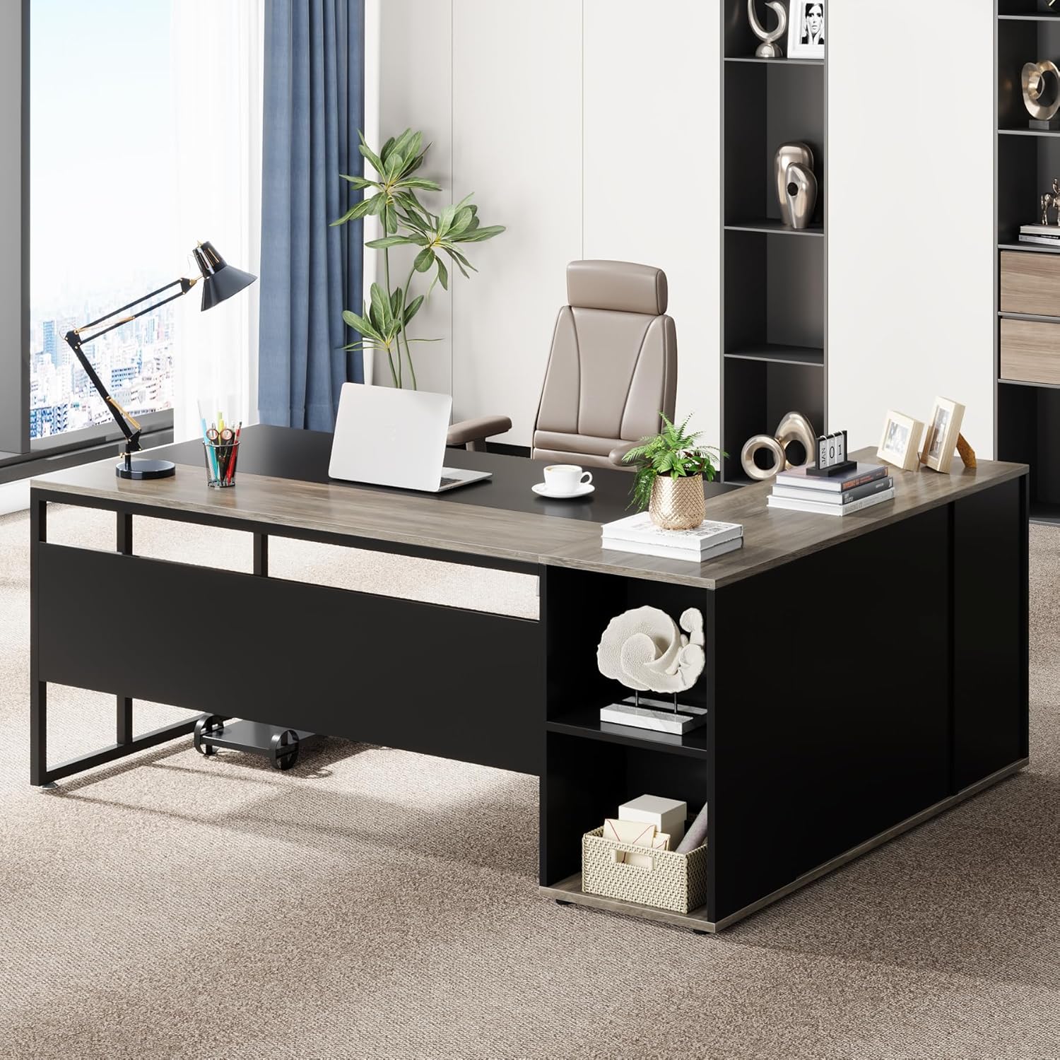 Tribesigns 71 inch Executive Desk, L Shaped Desk with Cabinet Storage, Executive...