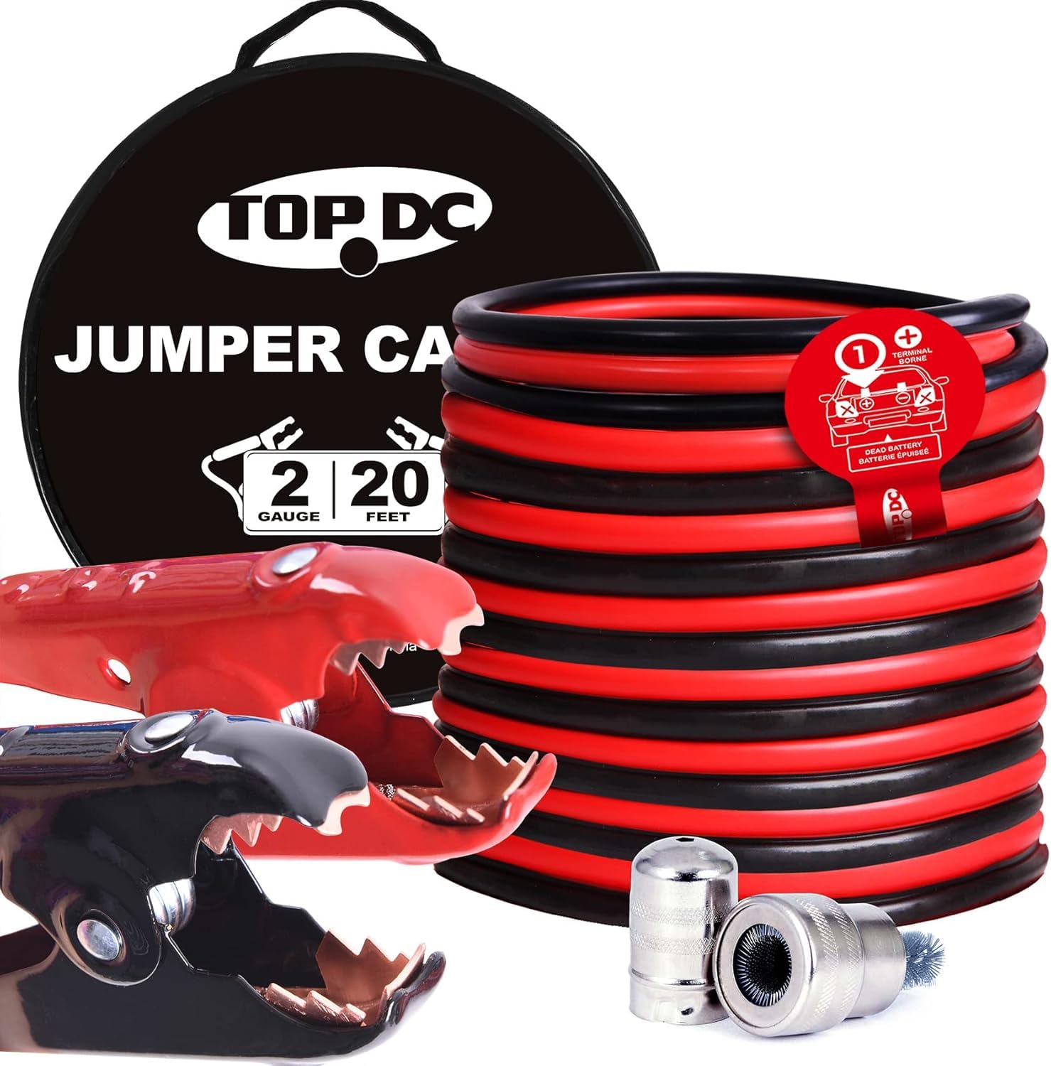 TOPDC 2 Gauge 20 Feet Jumper Cables for Car, SUV and Trucks Battery, Heavy Duty...