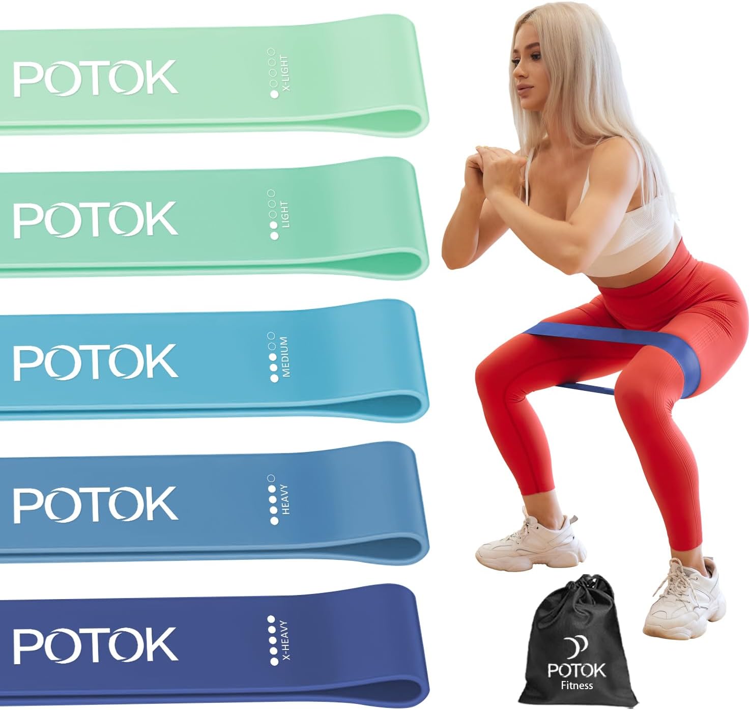 Resistance Bands [Set of 5], Potok Resistance Band for Women and Men,Skin-Friend...