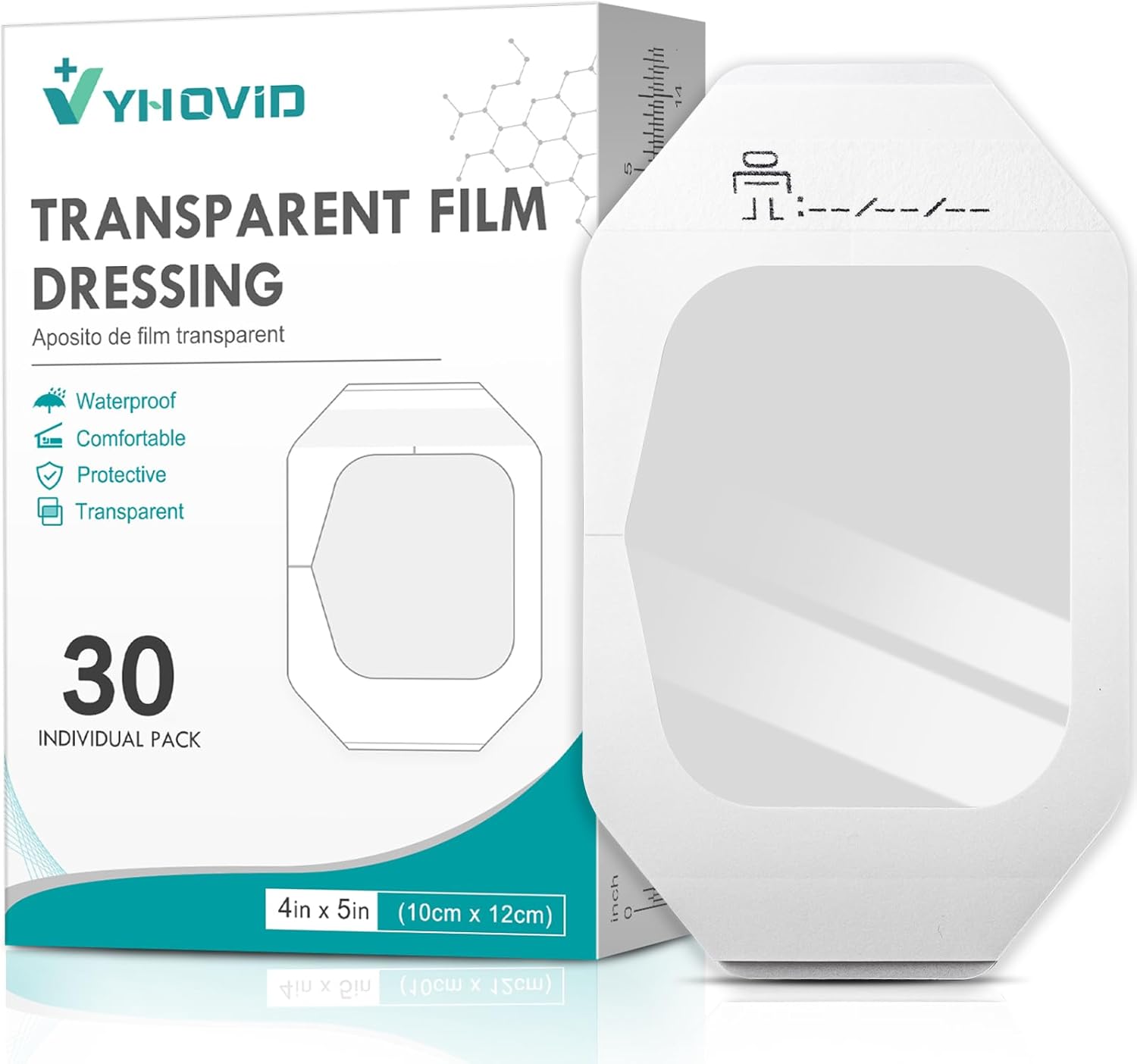 Transparent Film Dressing 4" x 4.75" Box of 30 - Waterproof Bandages for Swimmin...
