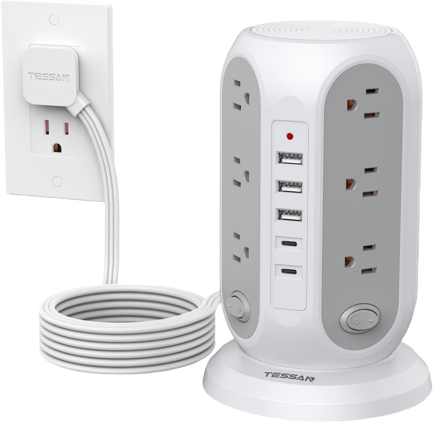 Tower Power Strip with Individual Switches, TESSAN Surge Protector with 12 Outle...