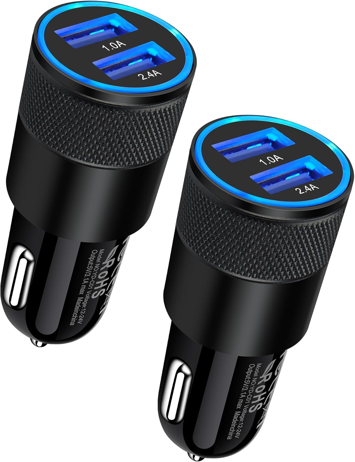 Car Charger, [2Pack/3.4a] Fast Charge Dual Port USB Cargador Carro Lighter Adapt...