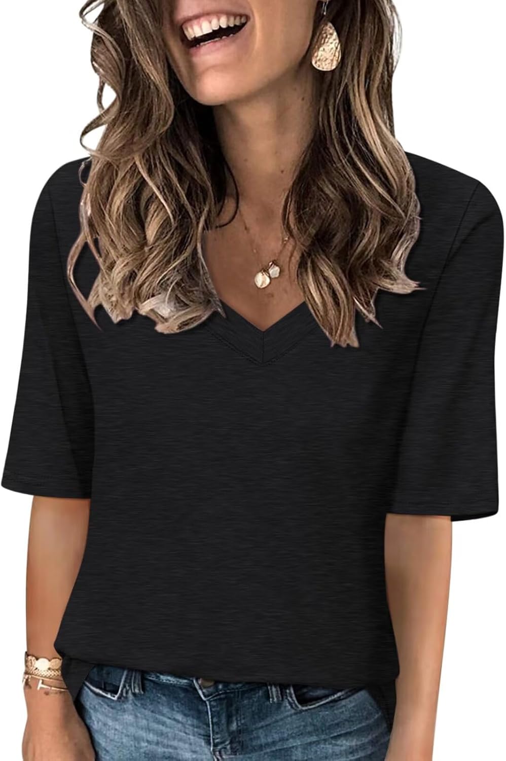Minetom Women's V Neck T Shirts Casual Half Sleeve Tops Basic Summer Tees X-Larg...