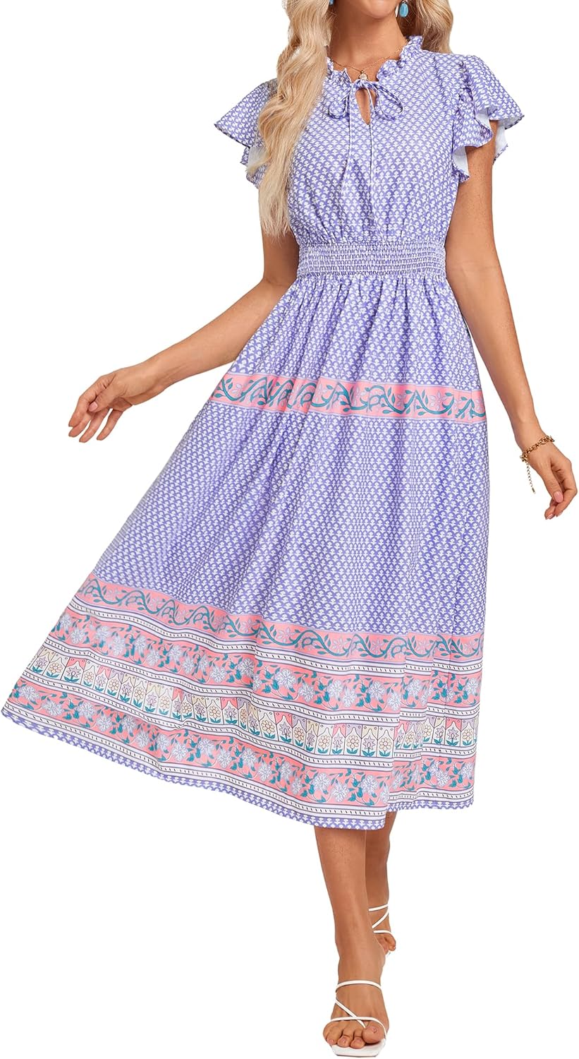 GRACE KARIN Women's Floral Boho Dress Hawaiian Dresse Short Sleeve V Neck Summer...