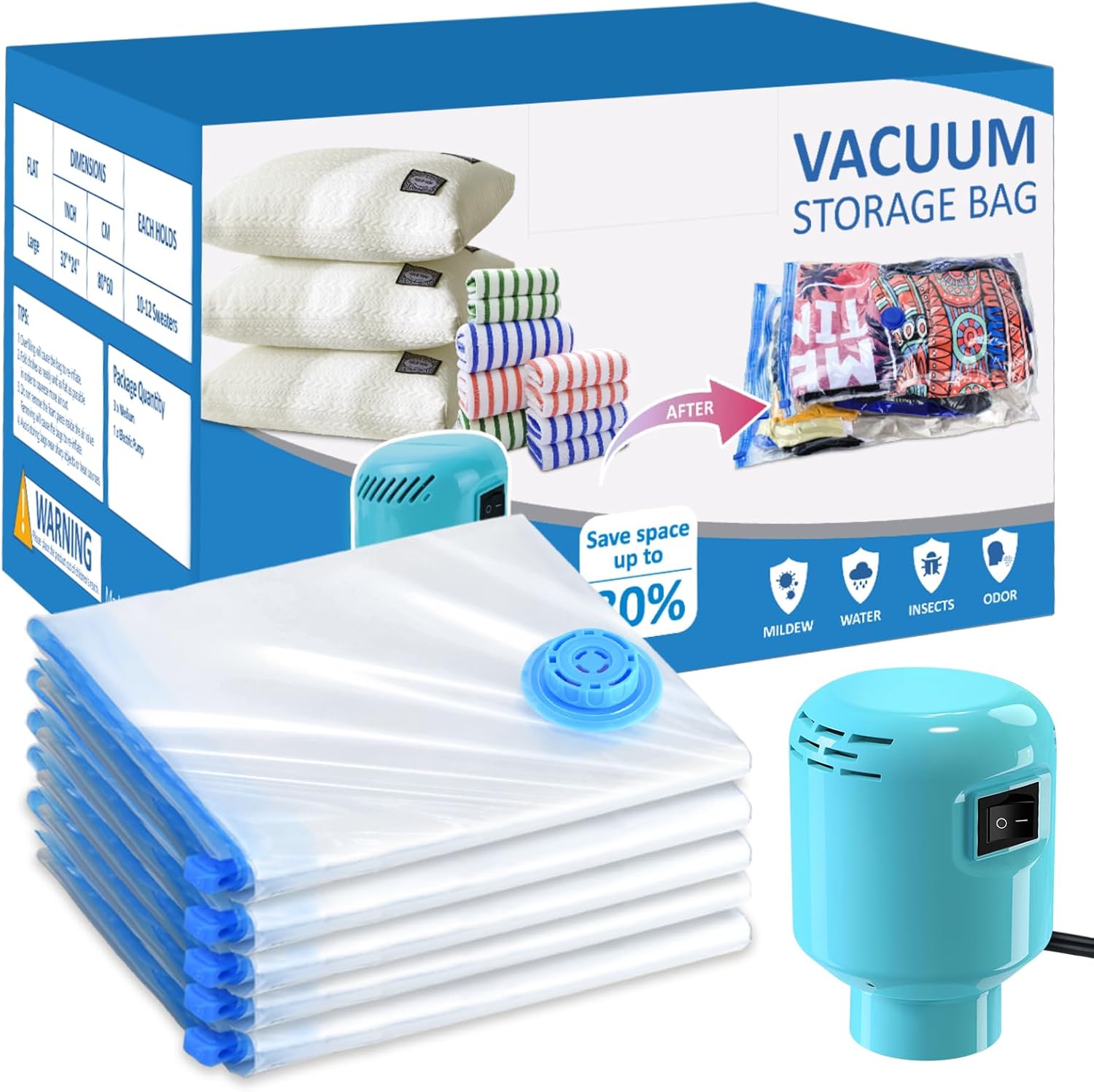 BAMCOO Vacuum Storage Bags, Innovative Vacuum Bags with Electric Pump, Space Sav...