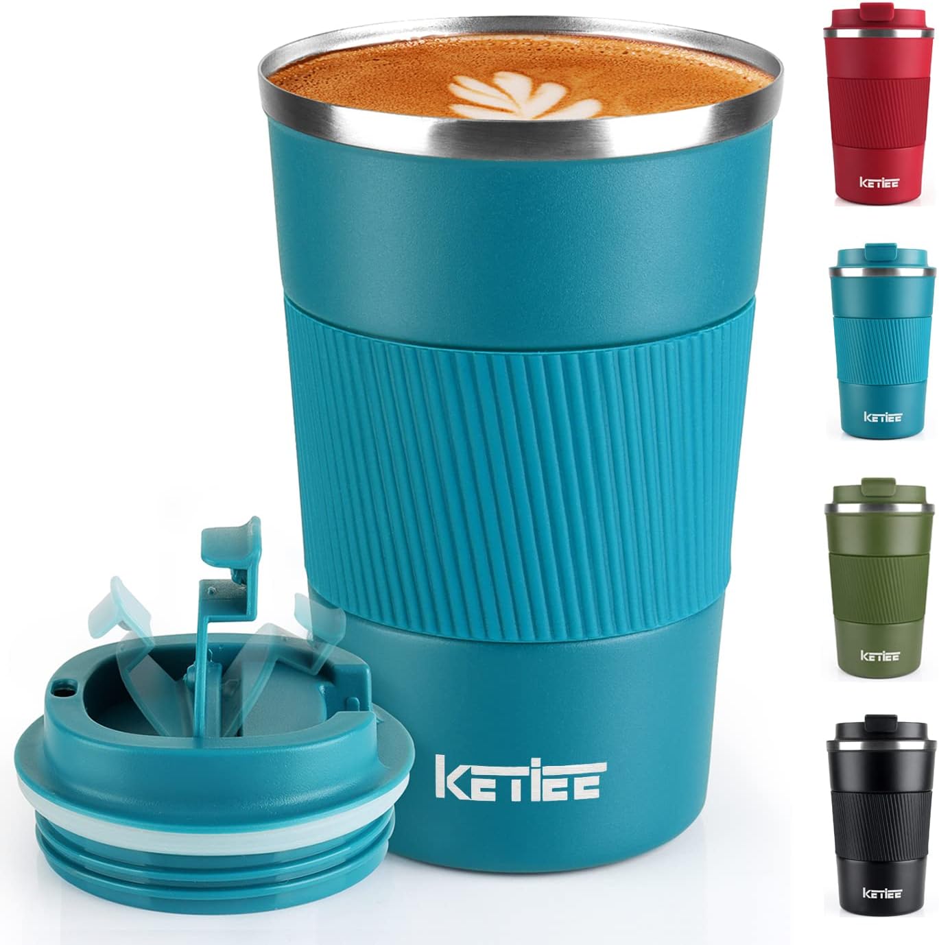 KETIEE Travel Mugs, 380ml Insulated Coffee Cup with Leakproof Lid,Reusable Coffe...
