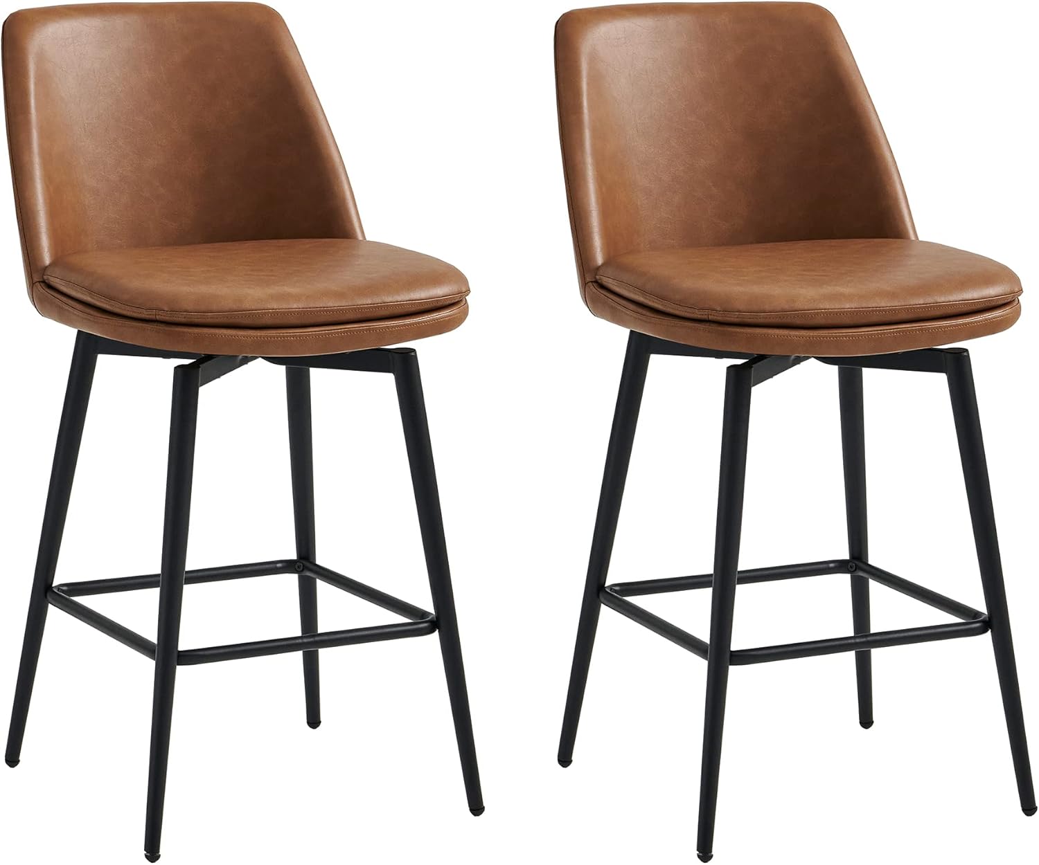CHITA Counter Height Swivel Barstools, FSC Certified Upholstered Faux Leather Ba...