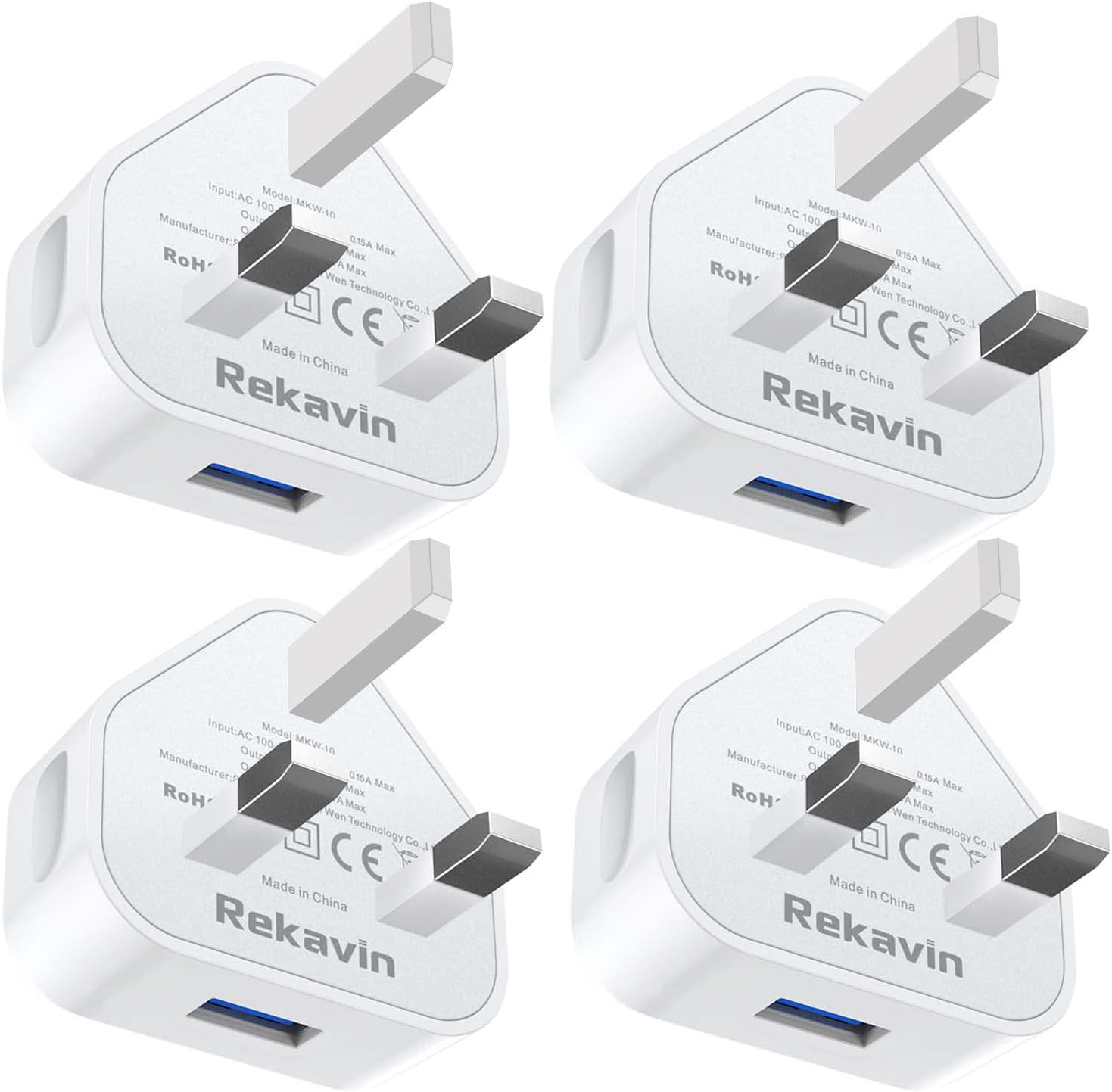 Rekavin 4 Pack USB Plug, USB Charger Plug Wall Plug Adaptor UK Power Adapter Mai...