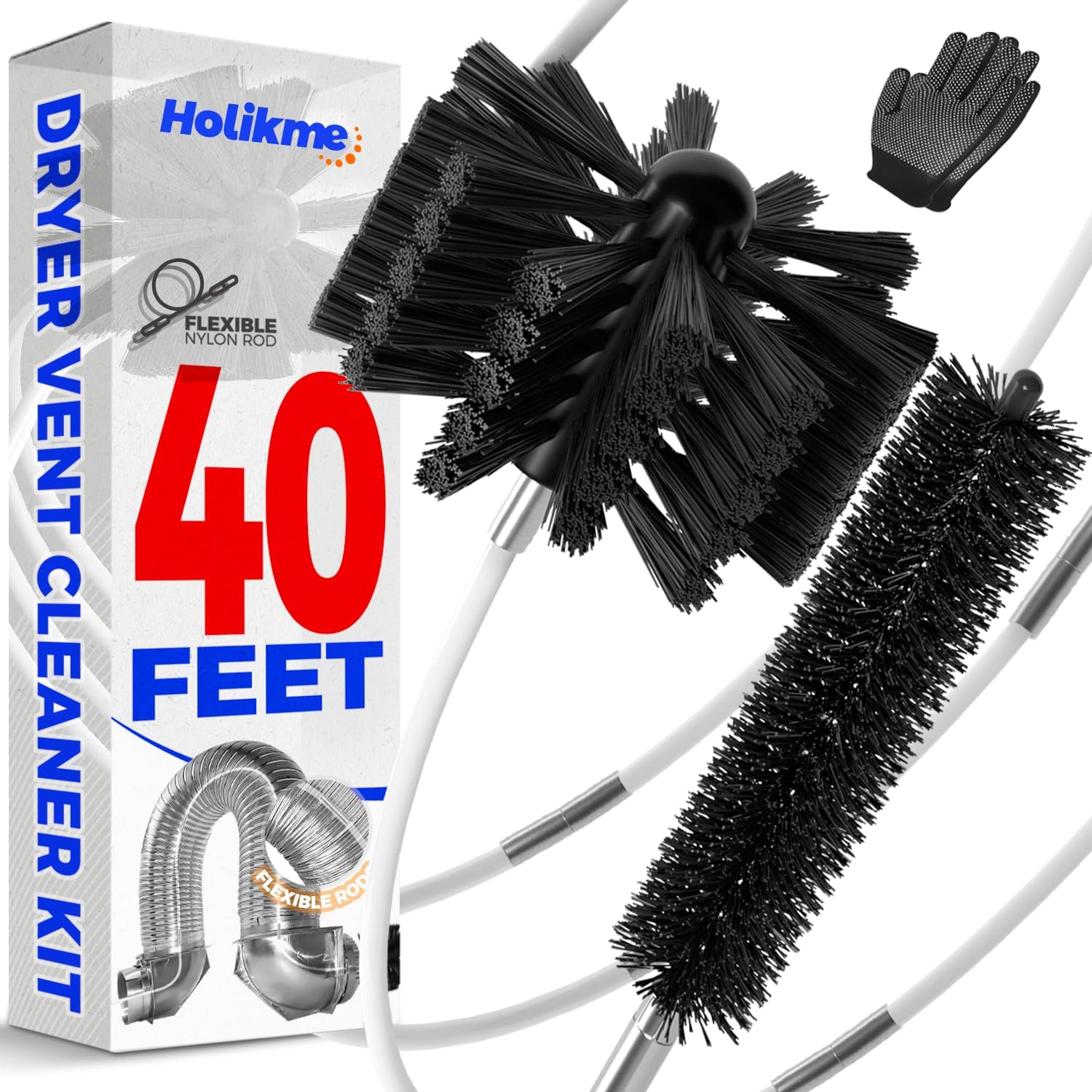 Holikme 40 Feet Dryer Vent Cleaner Kit Flexible Li...