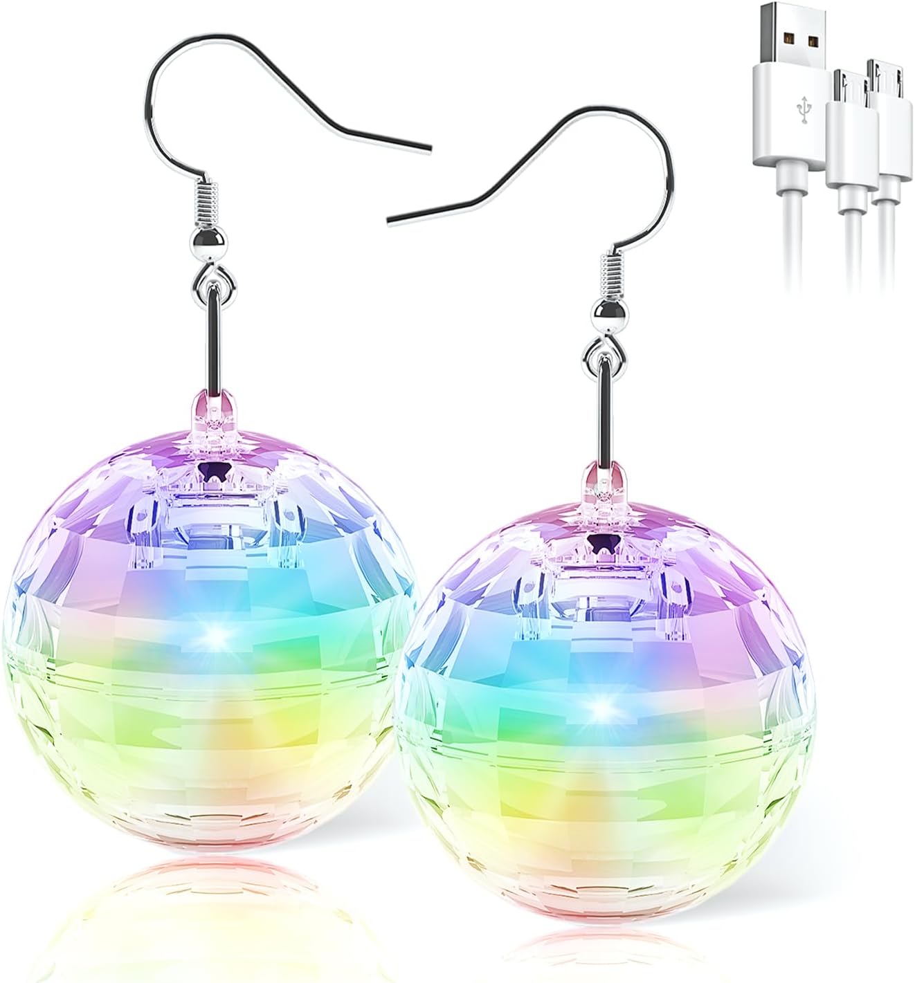Disco Ball Earrings 16 Light Modes Rechargeable Light up Earrings LED Earrings B...