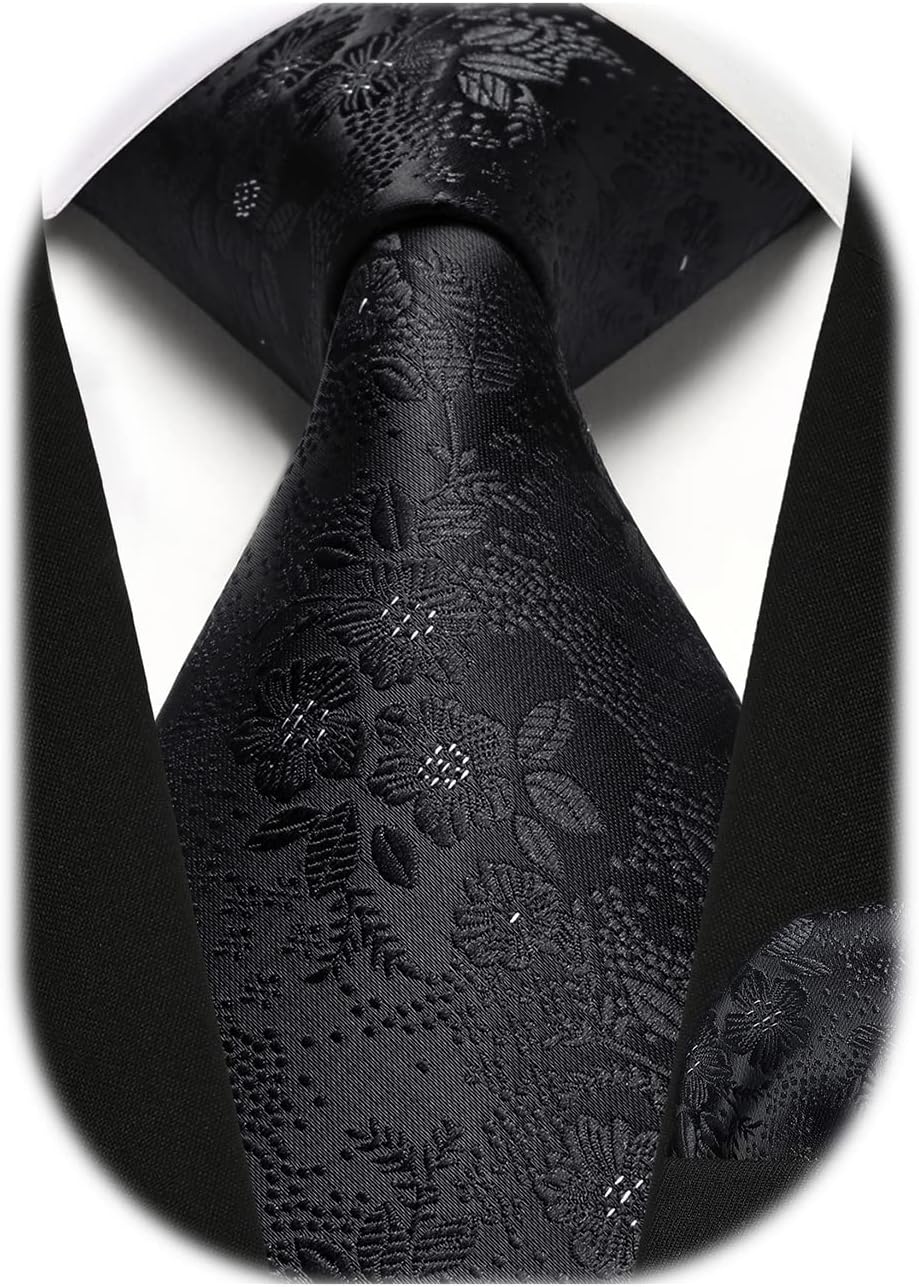 HISDERN Men Floral Ties Woven Classic 3.4" Necktie Set Formal tie Pocket Square...