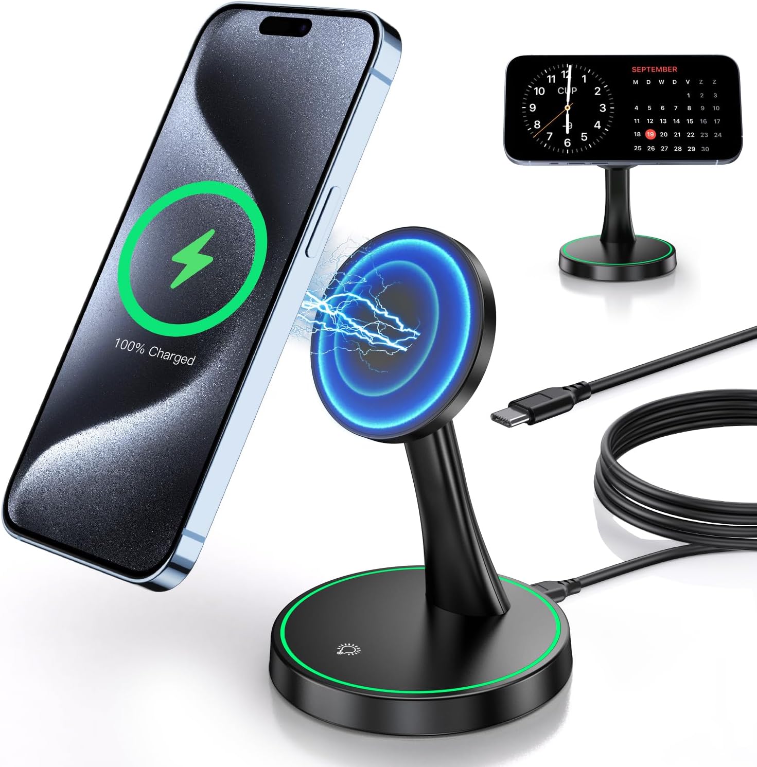 Magnetic Wireless Charger Stand 15W Fast Mag-Safe Charger for iPhone 16/16 Pro/1...