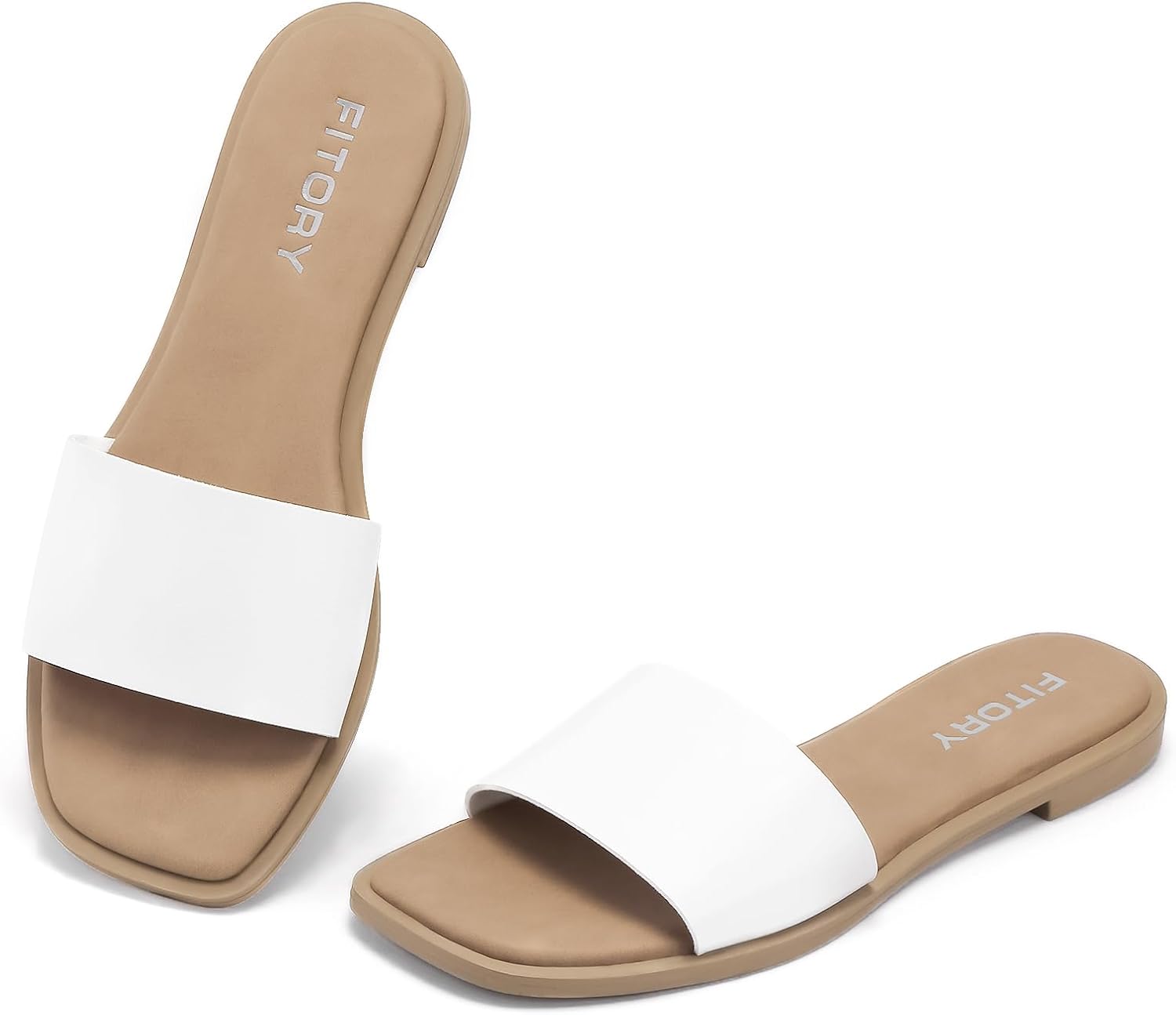 FITORY Women's Slide Sandals Fashion Square Open Toe with Cushioned Footbed Slip...
