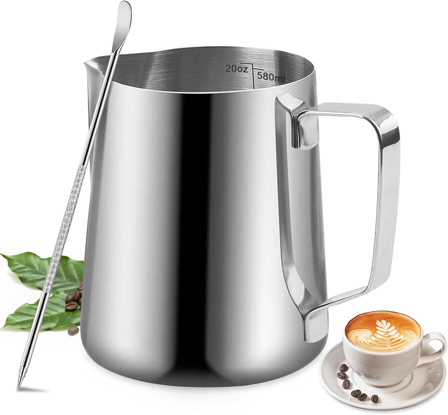 Milk Frothing Pitcher - 20oz/600ml Milk Frother Cup Stainless Steel Jug Steaming...