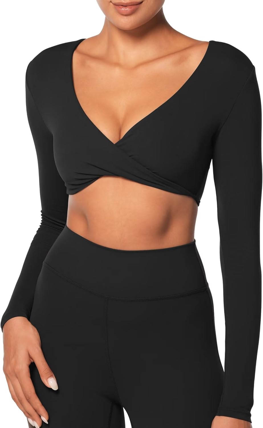 Sunzel Women's Long Sleeve Crop Top Buttery Soft Deep V Twist Workout Tee with C...