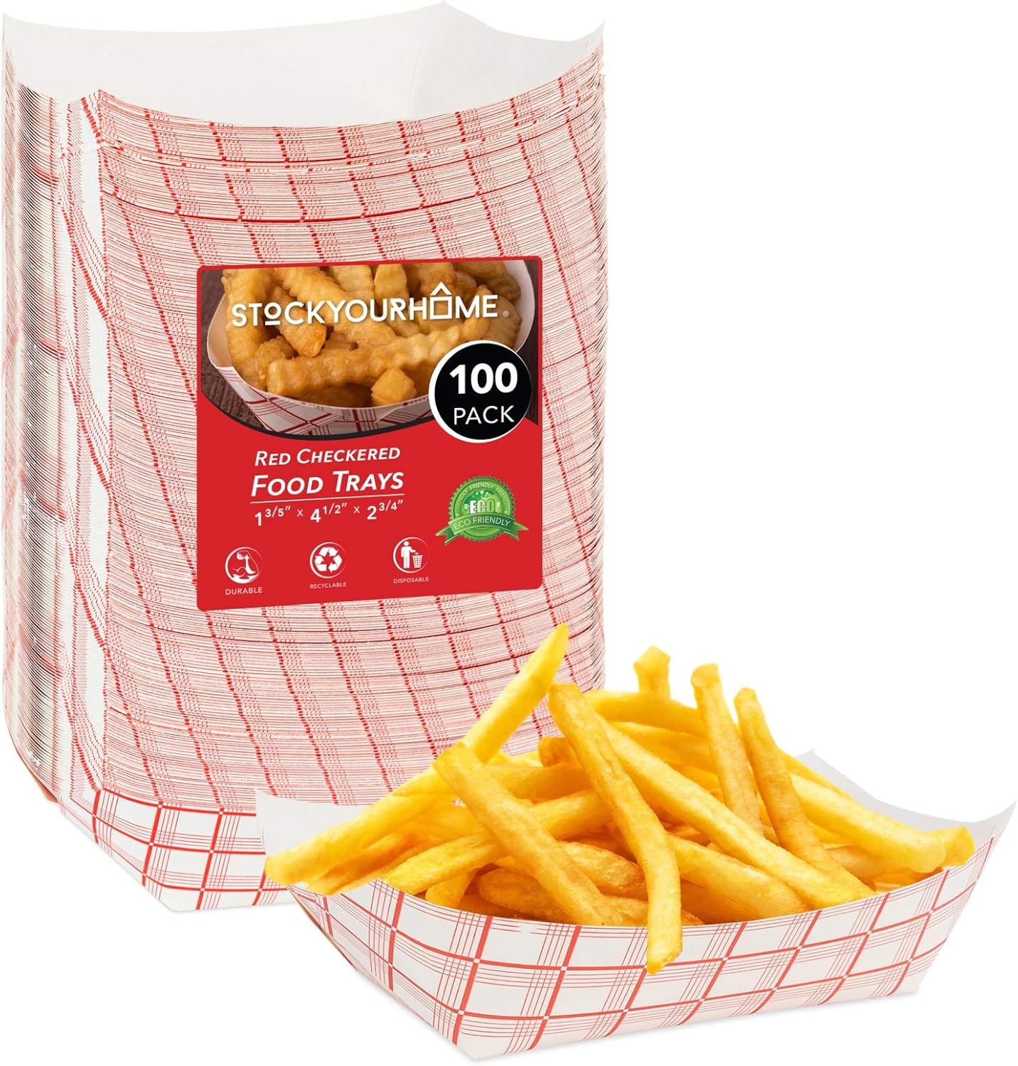 Stock Your Home Medium Paper Food Boats (100 Pack) – 2 lb Disposable Red & White...