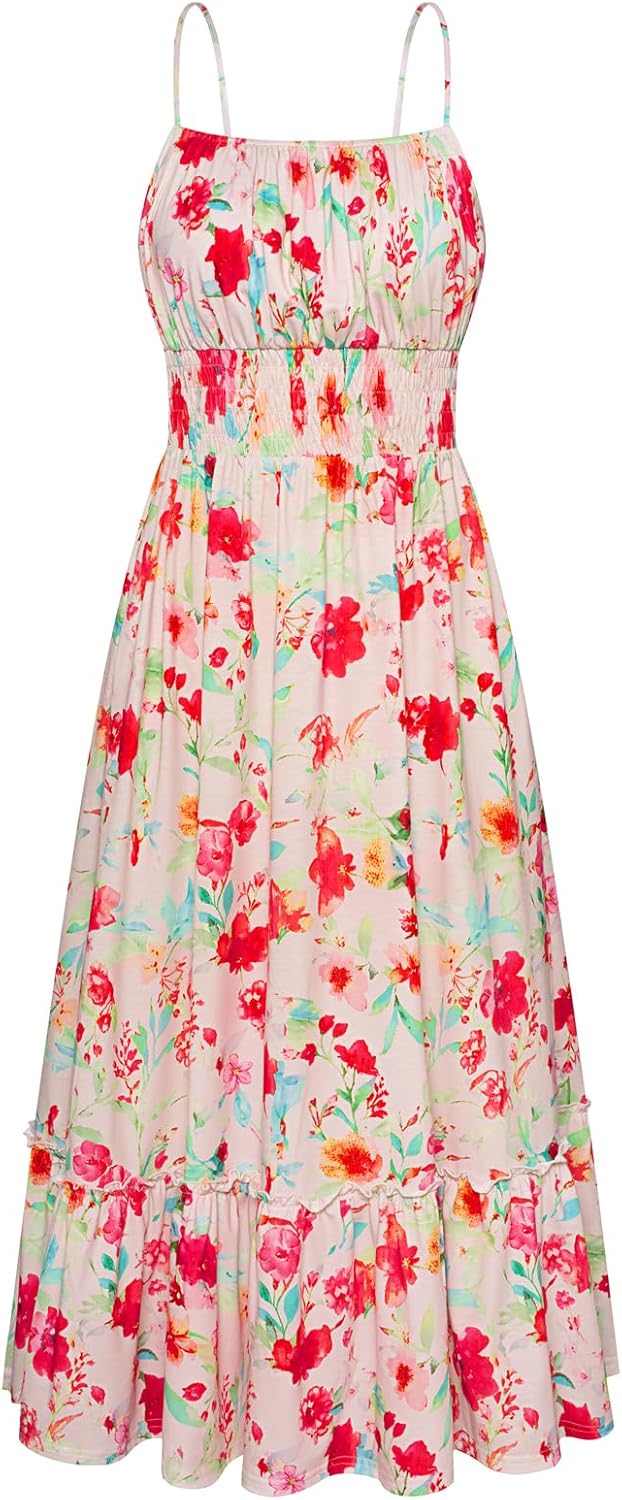 GRACE KARIN Womens 2025 Summer Maxi Dress Sleeveless Floral Spaghetti Strap Smoc...