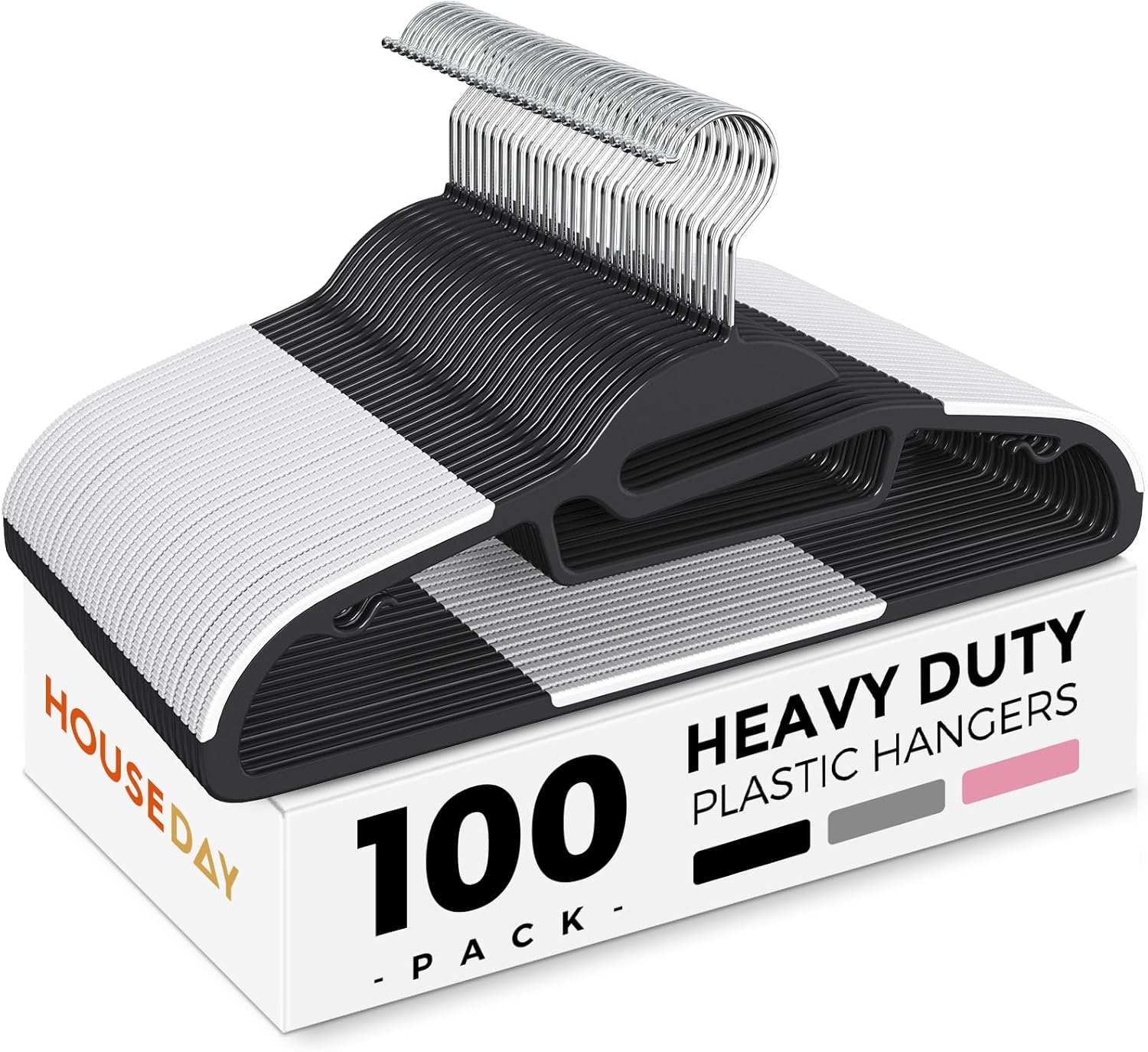 Premium HOUSE DAY Heavy Duty Plastic Hangers, Special 100 Pack Hangers with Spac...