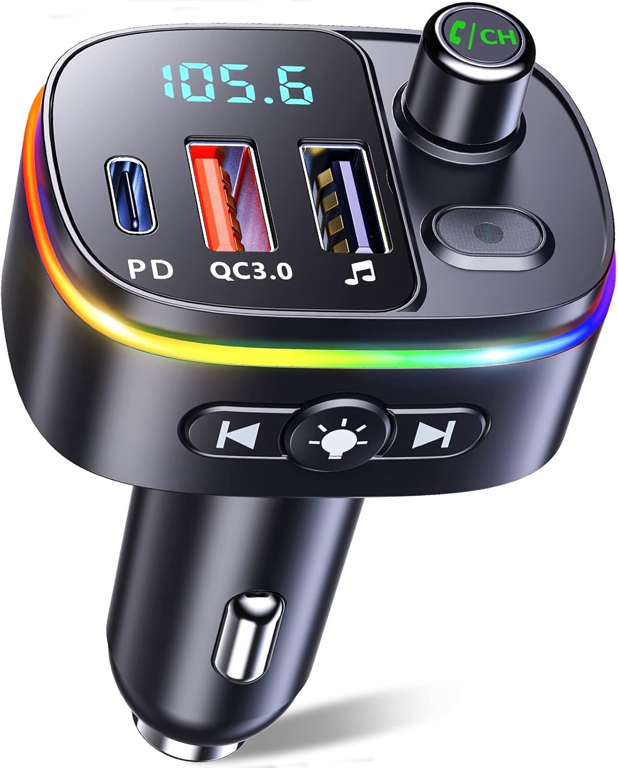 Mohard Bluetooth 5.3 Car Adapter, QC3.0 & PD 18W USB C Car Charger, 9 RGB Backli...