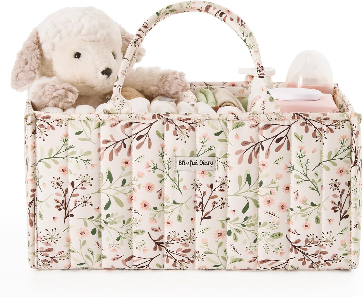 Blissful Diary Floral Diaper Caddy Organizer, Stylish Nursery Storage Basket, Gi...