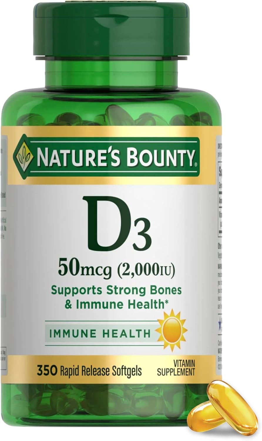 Nature's Bounty Vitamin D, Immune Support, 2000 IU, Softgels, 350 Ct