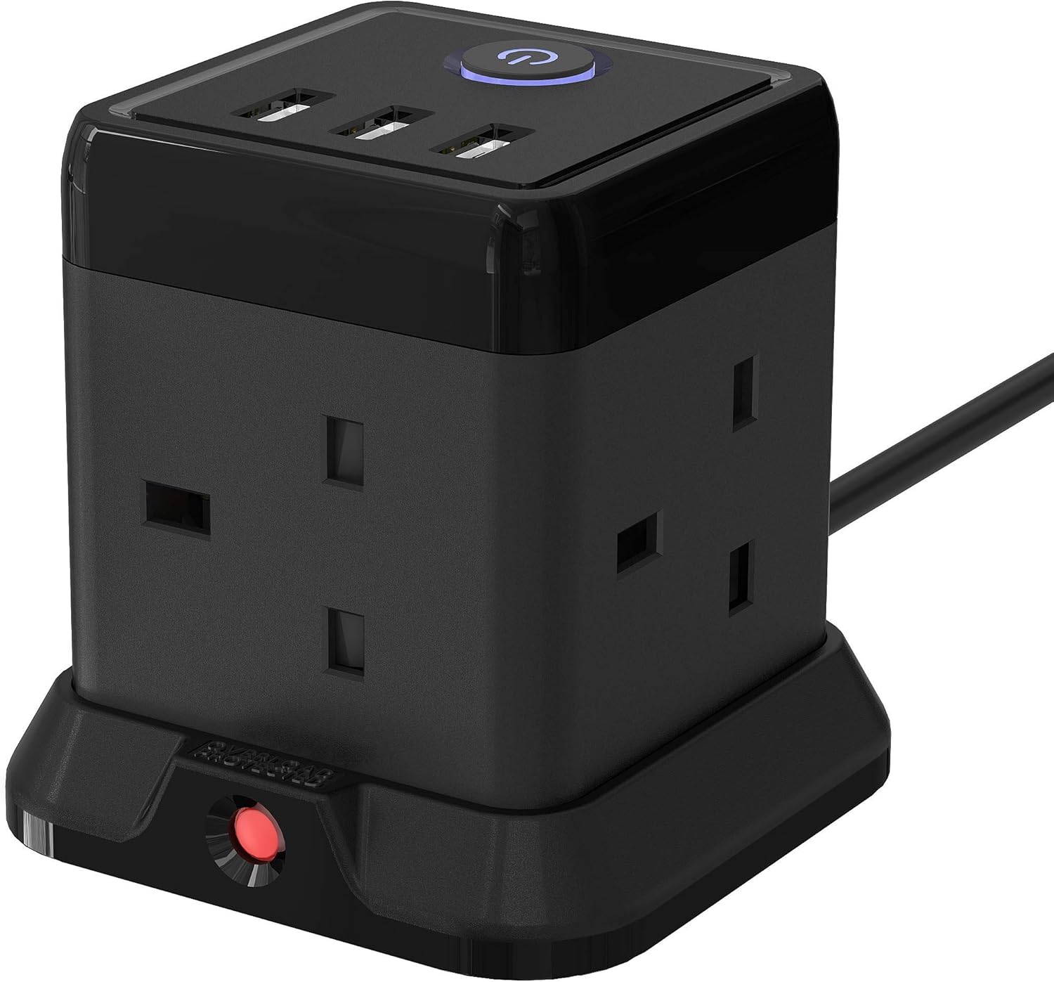 Cube Extension Lead with 3 USB Slots 13A 3250W Hulker 4 Gang Plug Socket with Sw...