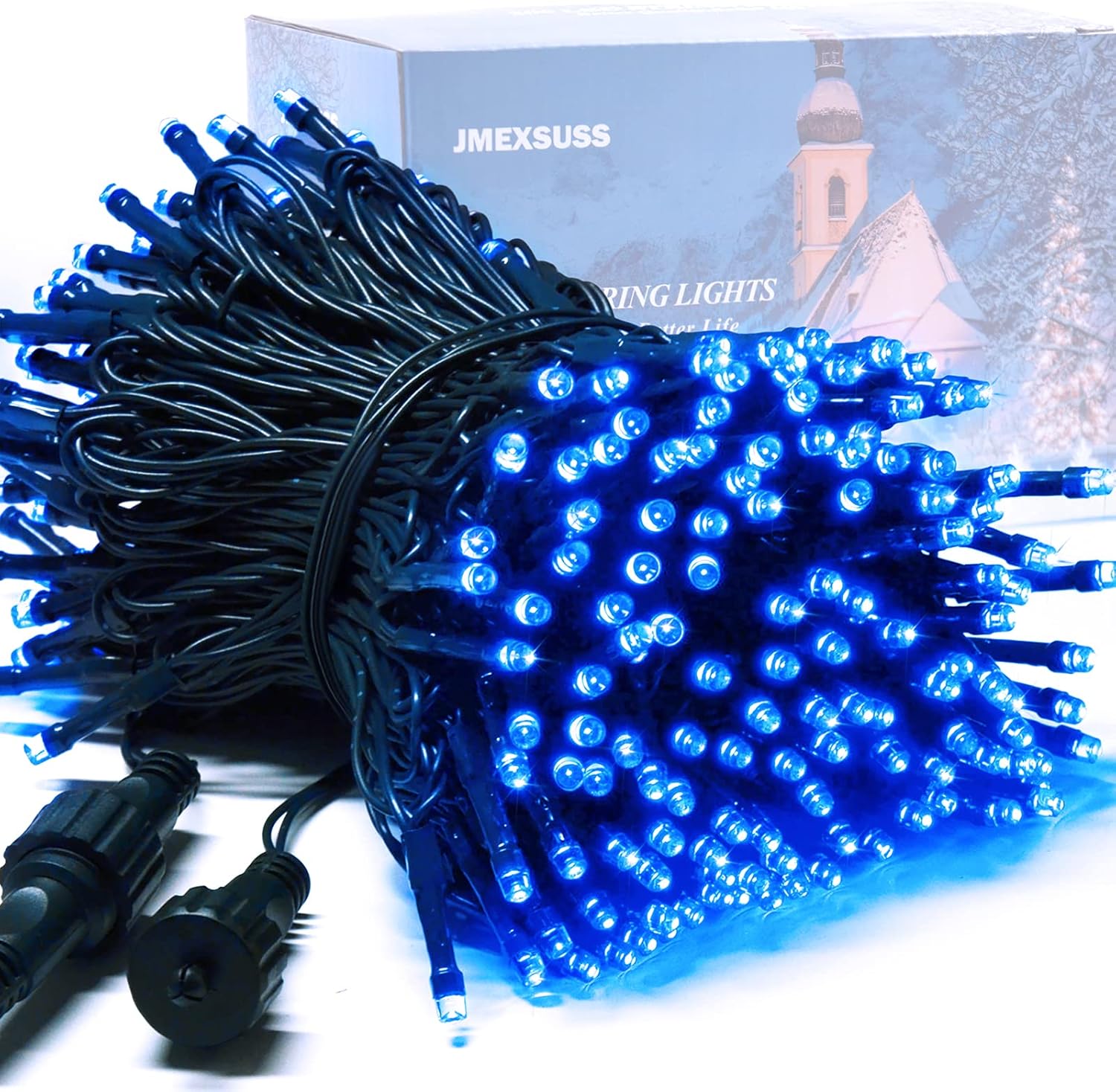JMEXSUSS 200 LED Blue Christmas Lights Outdoor, Expandable 66ft Christmas String...
