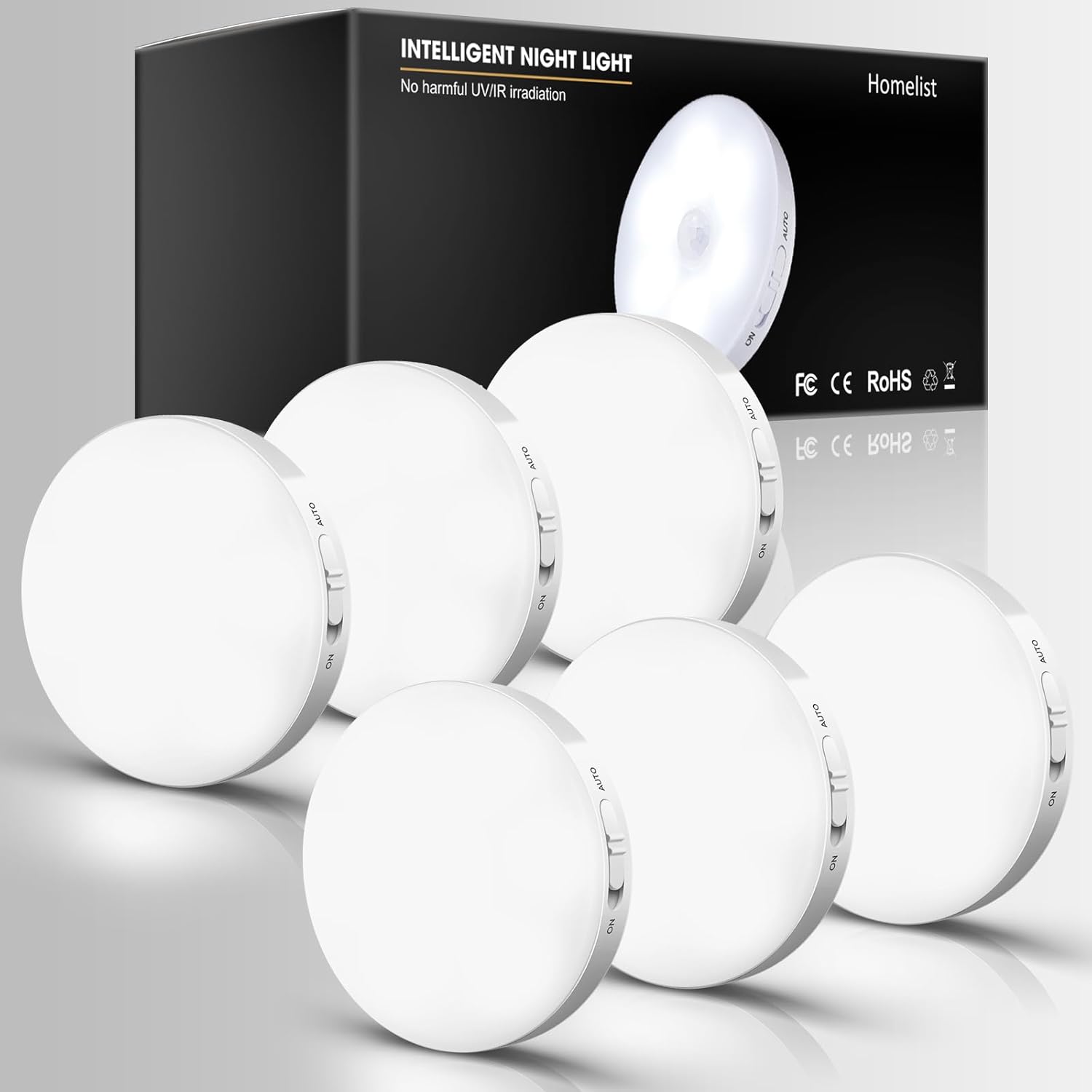 Homelist 6 Pack Motion Sensor Lights Indoor,Stair,Cupboard,Counter,Wardrobe,Unde...