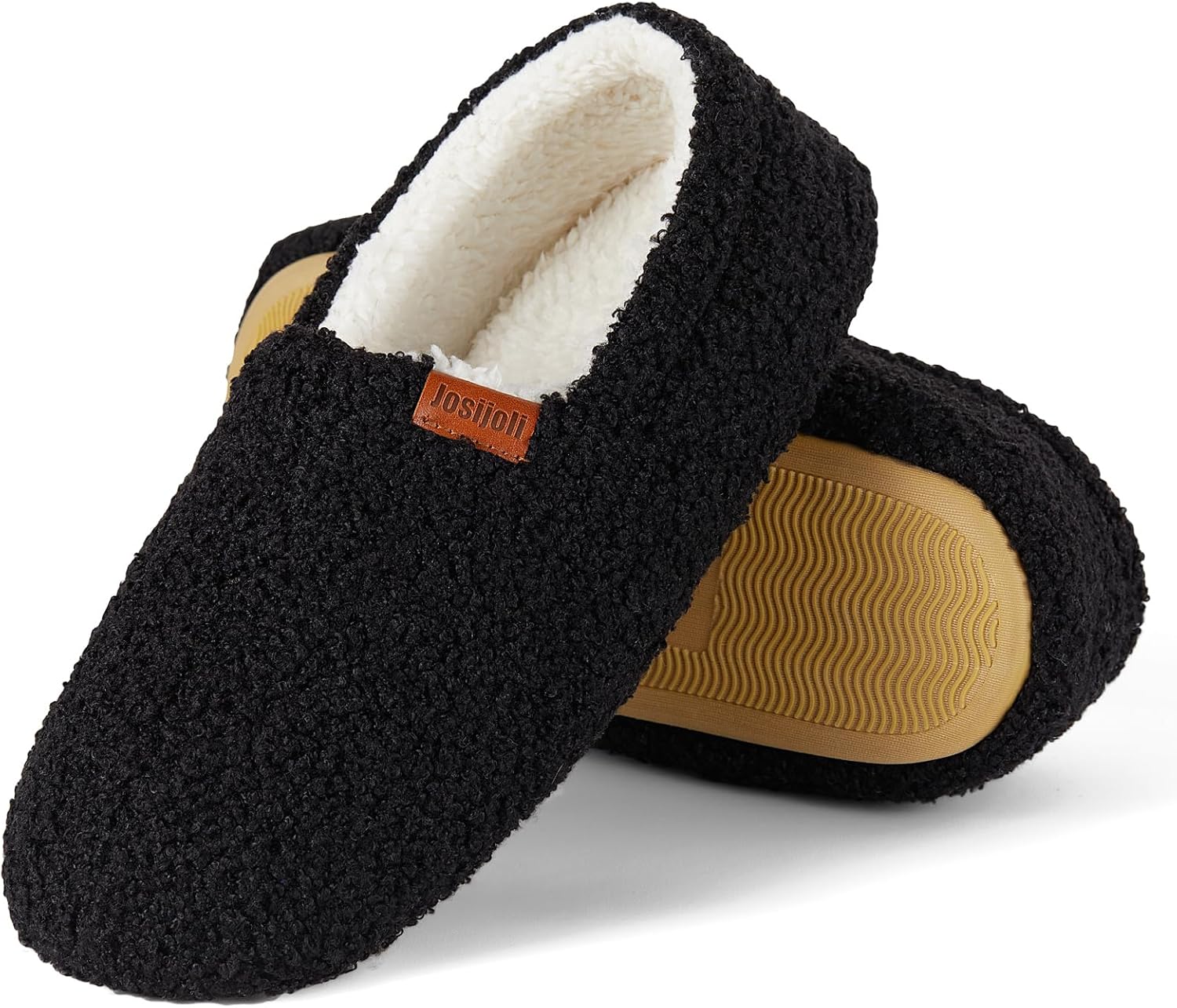 Women's Fuzzy Curly Fur Memory Foam Slippers, Closed Back House Slippers Indoor...