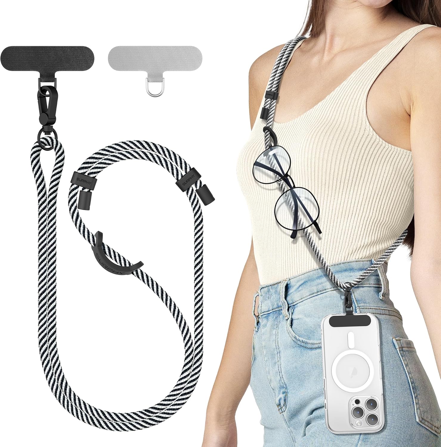 SURPHY Phone Lanyard with Patch, Adjustable Crossbody Phone Strap, Neck Phone Ho...