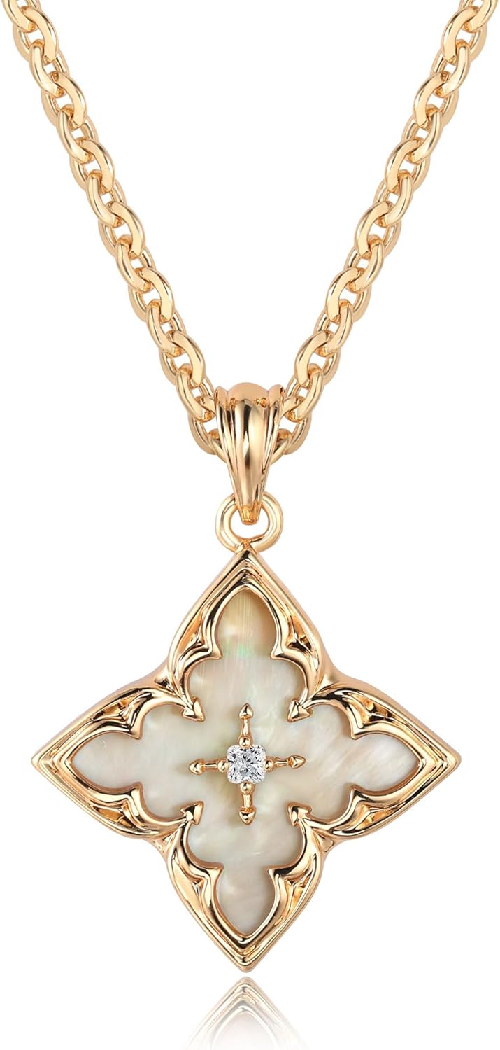 Fettero Gold Clover Necklace for Women Dainty 14K Gold Plated CZ Pendant Necklac...