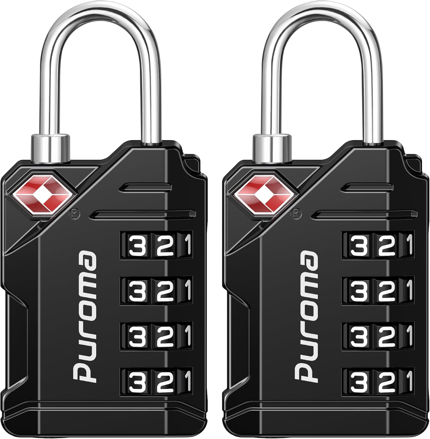 Puroma TSA Approved Travel Luggage Locks, 2 Pack Black 4 Digit Resettable Combin...