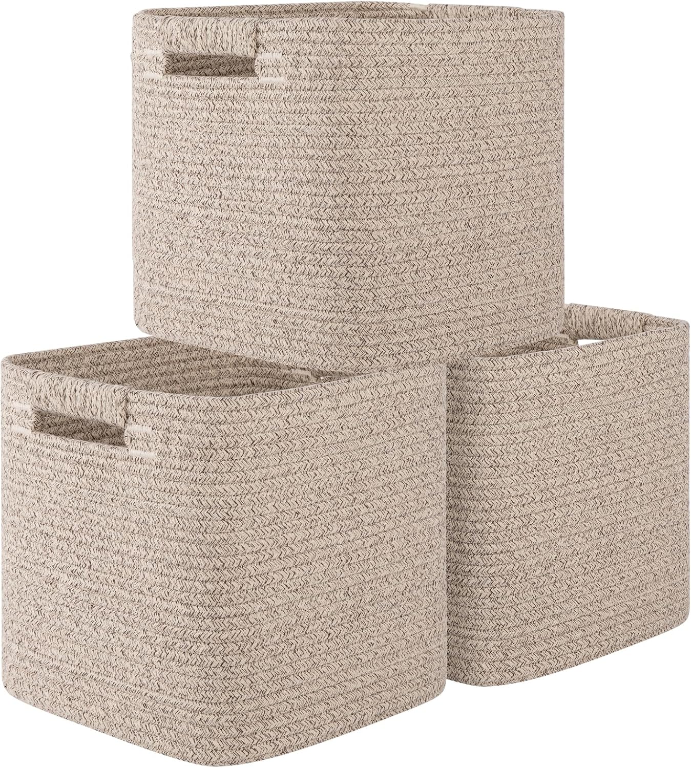 OIAHOMY Storage Cubes 11 Inch Storage Bins-3-Pack, Cotton Rope Woven Baskets for...