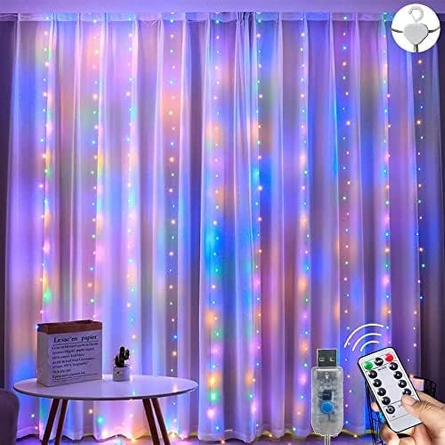Lezonic Curtain Fairy Light, Special 300LED Fairy Light with 8 Modes, Unique Cur...