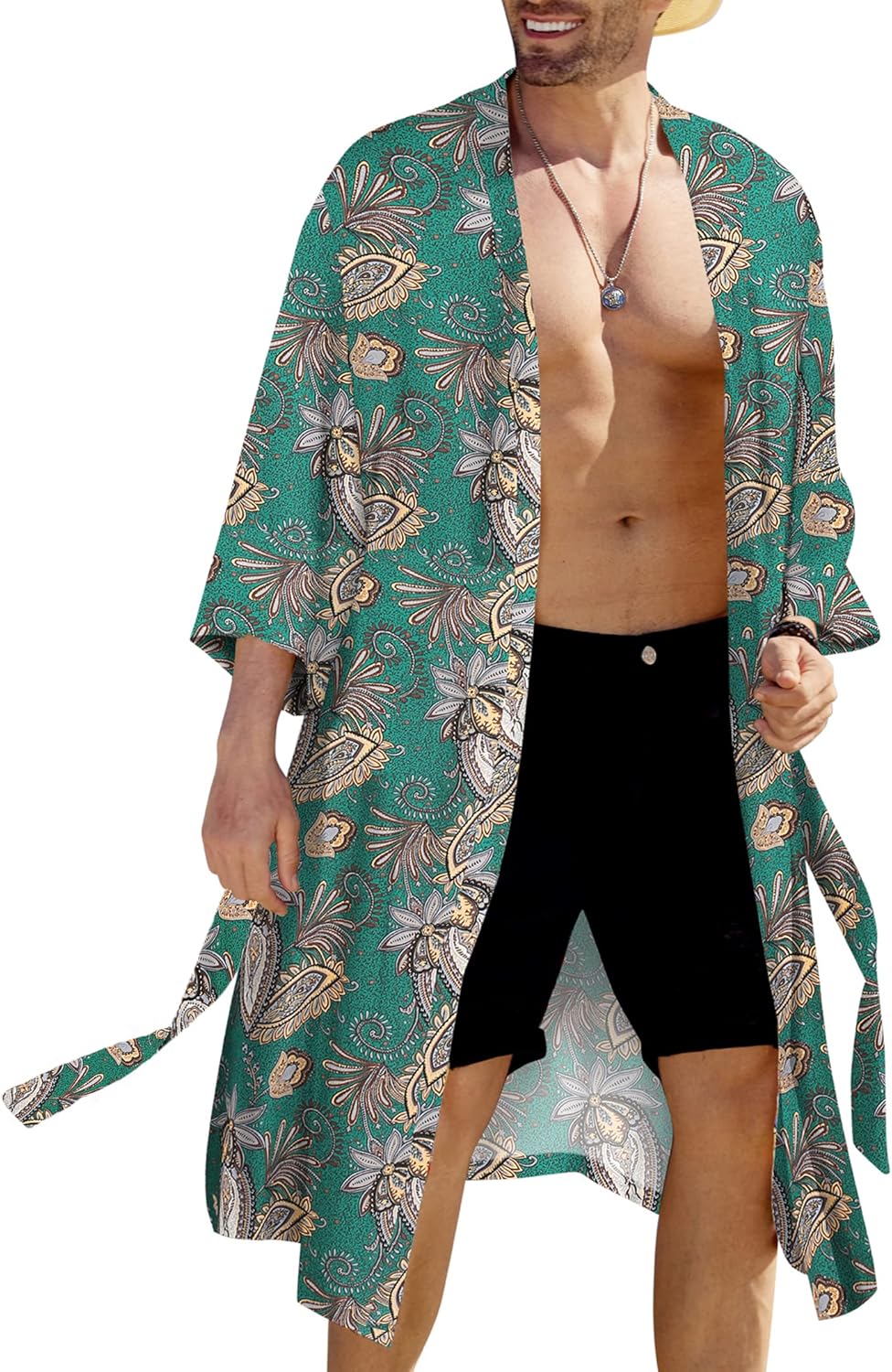 COOFANDY Men's Lightweight Kimono Robe Japanese Bathrobes Open Front Long Cardig...
