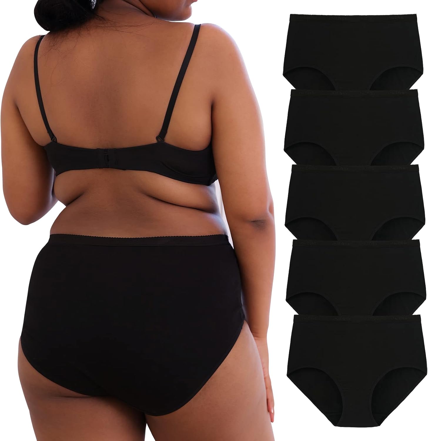 INNERSY Plus Size M-5XL Big Curvy Woman Cotton Underwear High Waist Briefs 5-Pac...