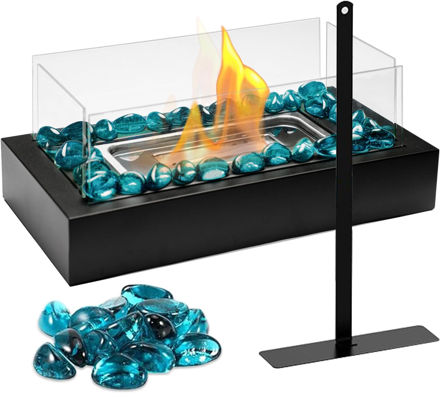 Tabletop Fire Pit Indoor Outdoor - Table Top Firepit Decor with Fire Glass Mini...
