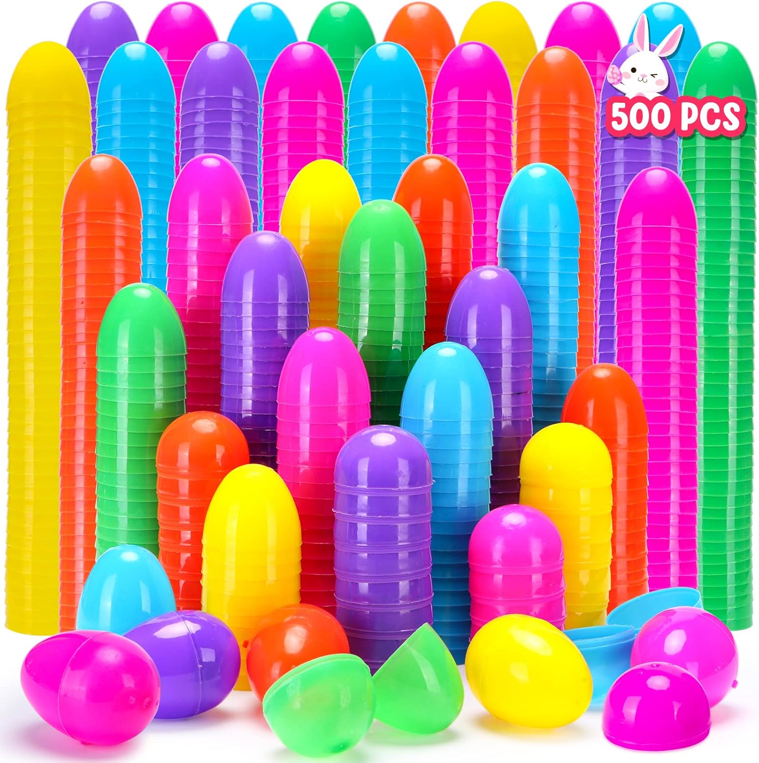 500 Easter Eggs, 2.36“ Assorted Bright Colors Plastic Eggs Fillable for Party Hu...