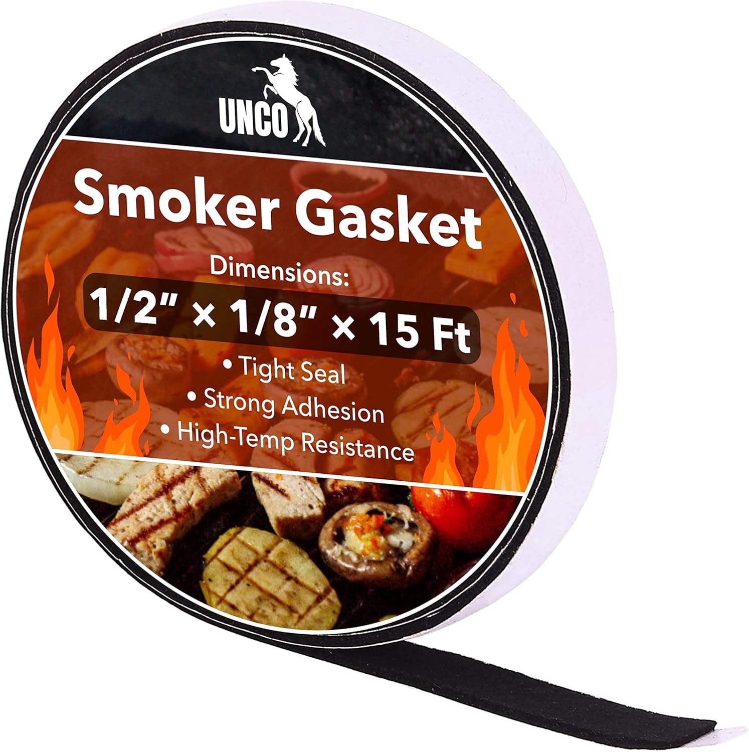 UNCO- Smoker Gasket, 15 Ft, 1/2"X1/8", Grill Gasket, Heat Gasket, Smoker Heat Ta...