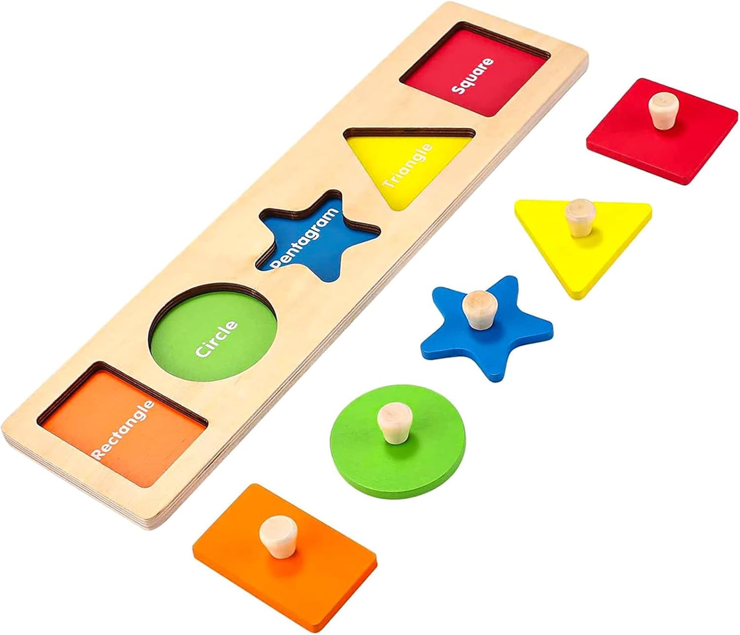 First Jumbo Knob Wooden Shape Puzzles for Toddlers 1-3,Montessori Shapes Sorter...