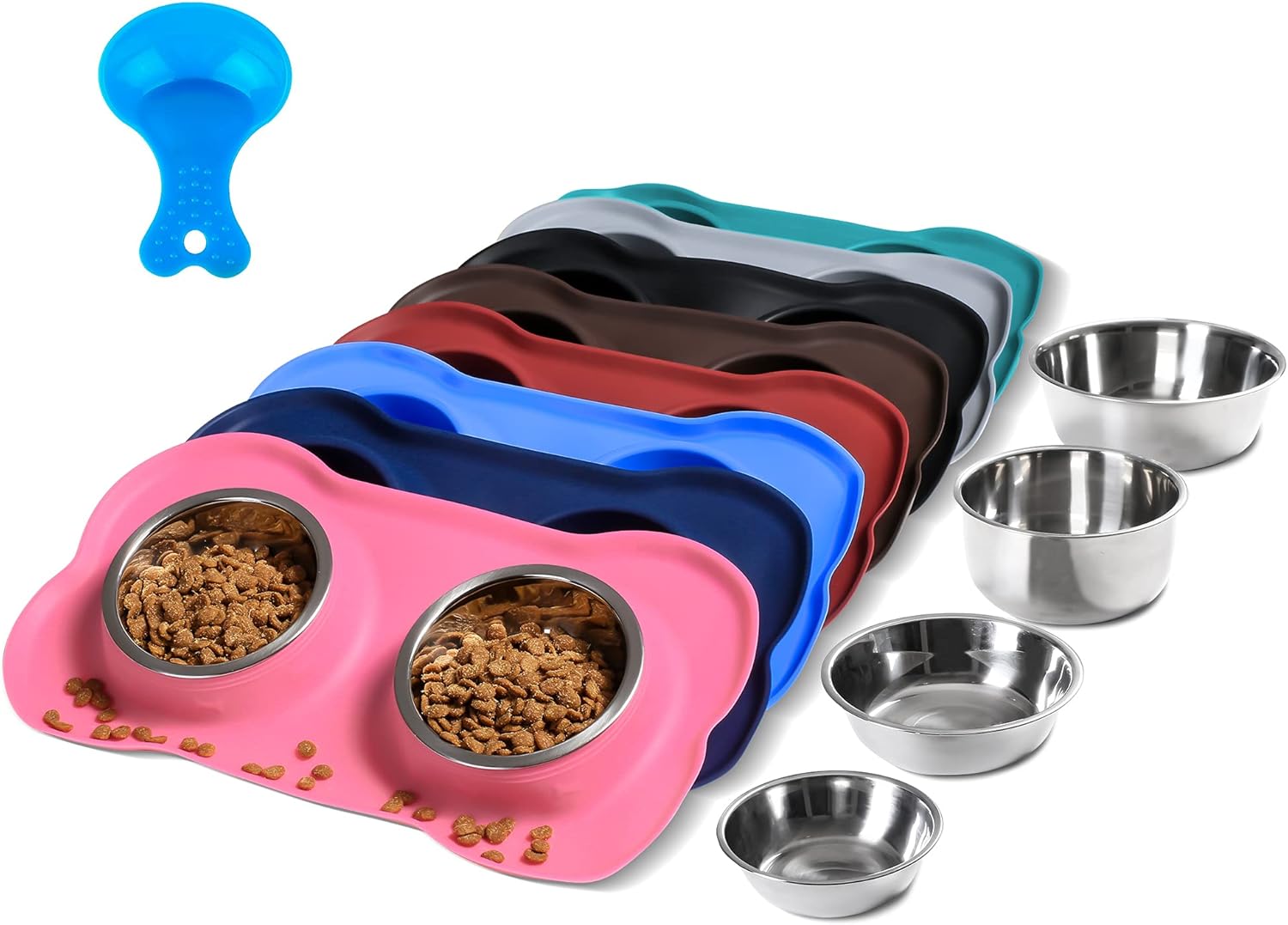 Hubulk Pet Dog Bowls 2 Stainless Steel Dog Bowl with No Spill Non-Skid Silicone...