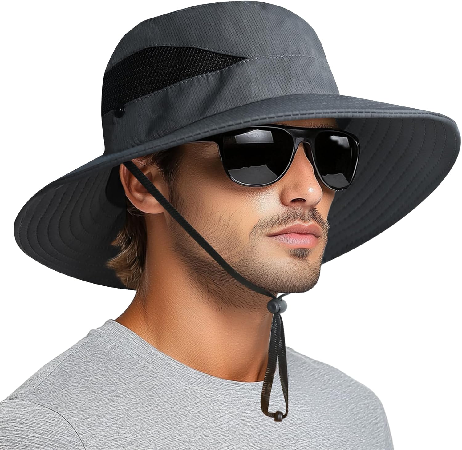 PFFY Sun Bucket Hats for Men Women 3” Wide Brim UPF 50+ Fishing & Beach Hat Dark...