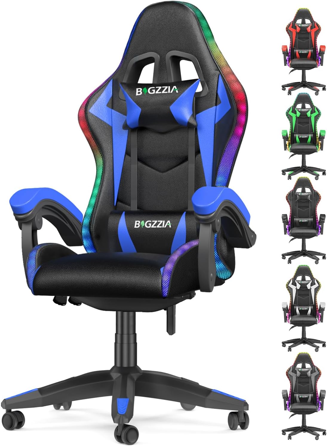 bigzzia Gaming Chair with RGB Computer Chair with Light Reclining PU Leather Vid...