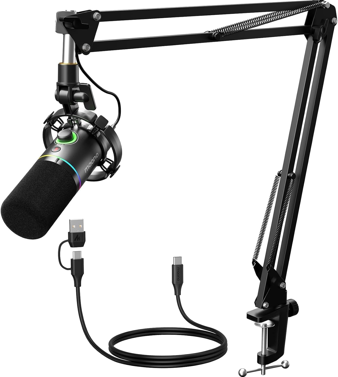 MAONO XLR/USB Dynamic Microphone Kit, RGB Podcast Mic with Software, Mute, Gain...