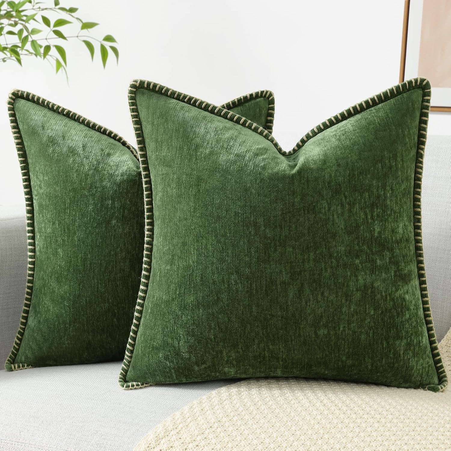 decorUhome Chenille Soft Spring Throw Pillow Covers 18x18 Set of 2, Farmhouse Ve...