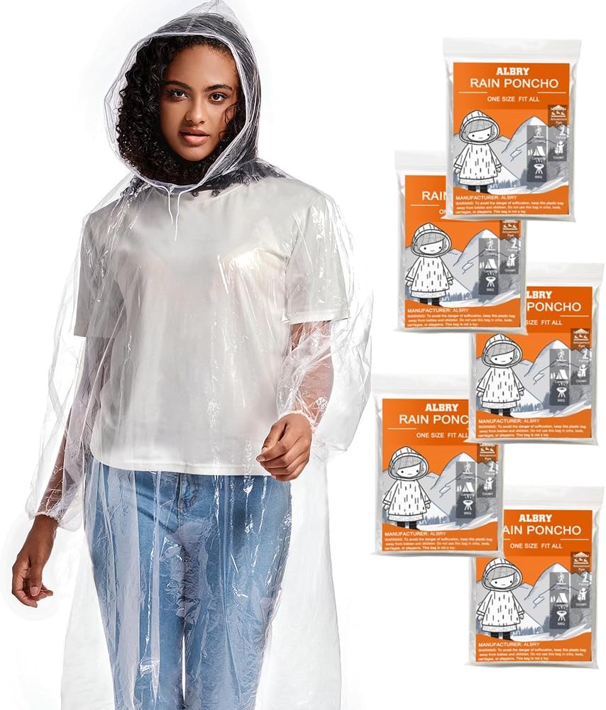 ALBRY Disposable Rain Ponchos for Adults with Drawstring Hood - Emergency Rain P...