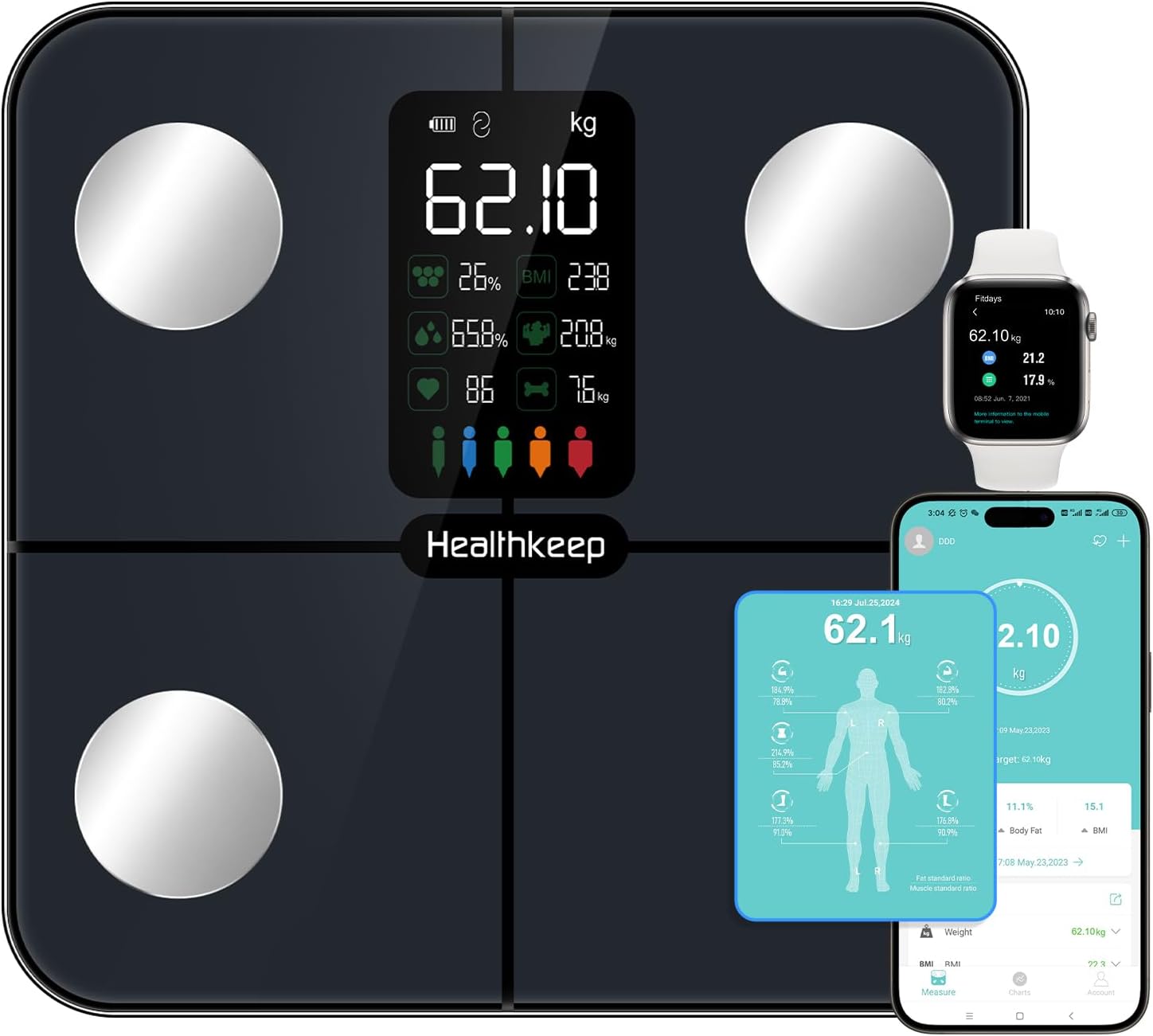 Digital Smart Body Weight Scale - Large Display Bathroom Fat Loss Scales High Ac...