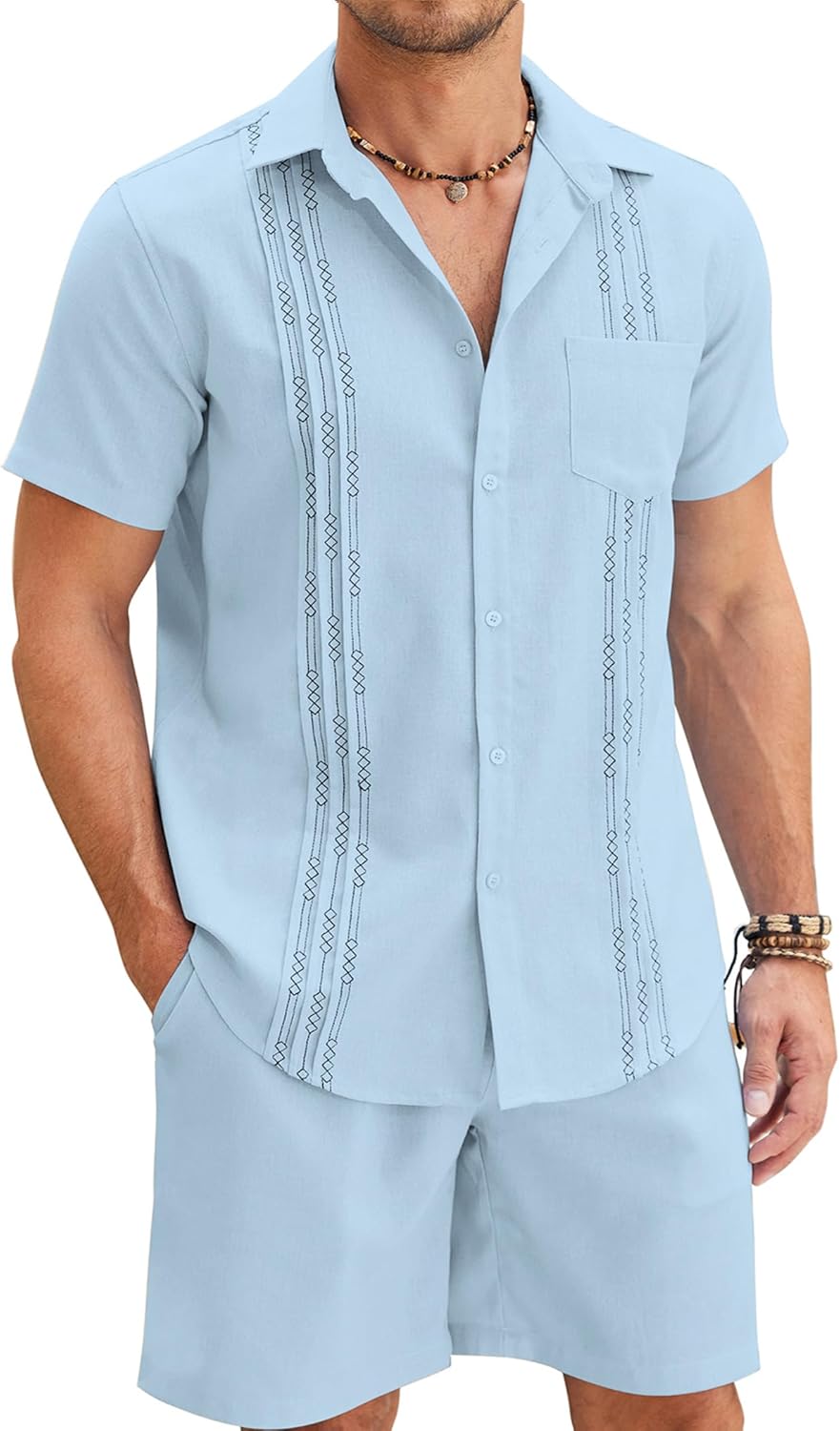 COOFANDY Mens Beach Outfits for Vacation 2 Piece Short Set Guayabra Sets Resort...