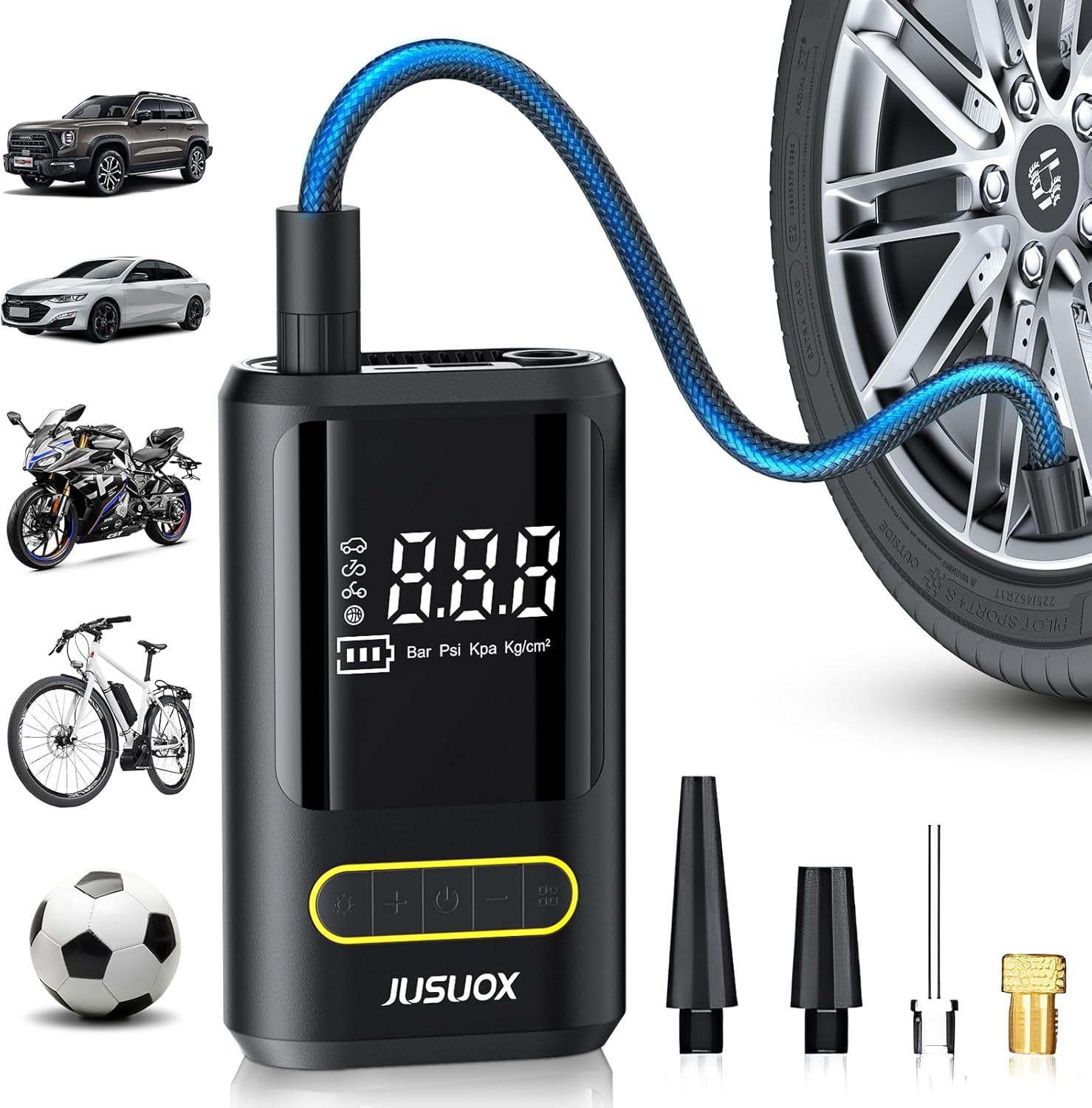JUSUOX Tire Inflator Portable Air Compressor, 150 PSI Cordless Air Pump for Car...