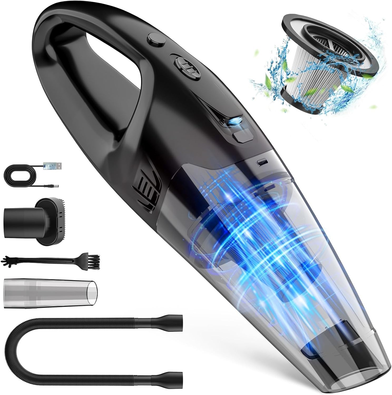 Handheld Vacuum Cordless Rechargeable 3-in-1, USB Charge, Car Vacuum with LED, H...